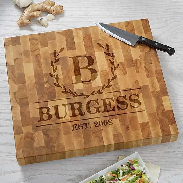 Custom Engraved Laurel Wreath Wood Cutting Board 16x18x1.75