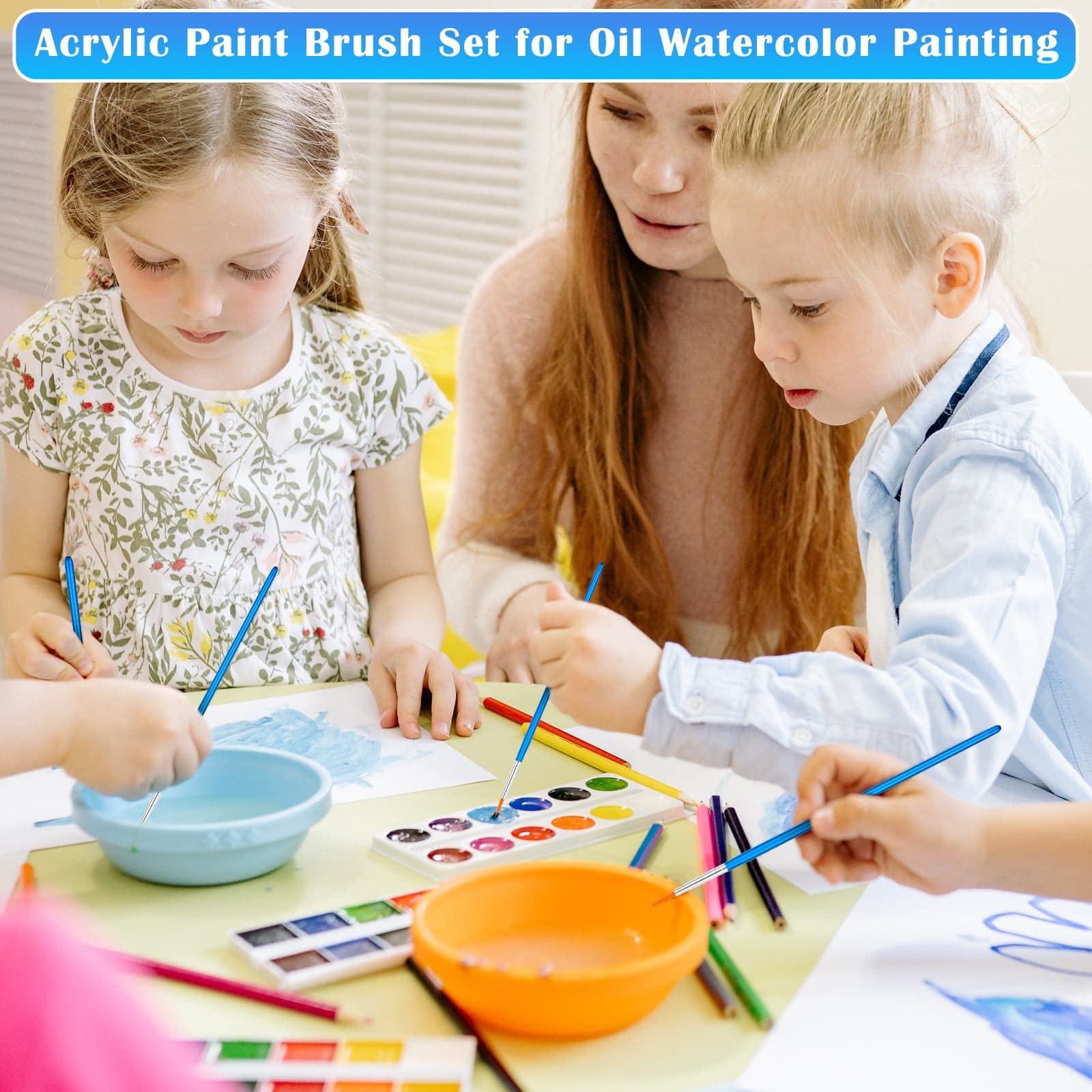 50Pcs Round Paint Brushes Bulk Set - Small Artist Brushes for Kids & Adults - Acrylic, Watercolor, Oil Painting & Crafts - Perfect for Classroom, Canvas, Face Painting & DIY Art Projects