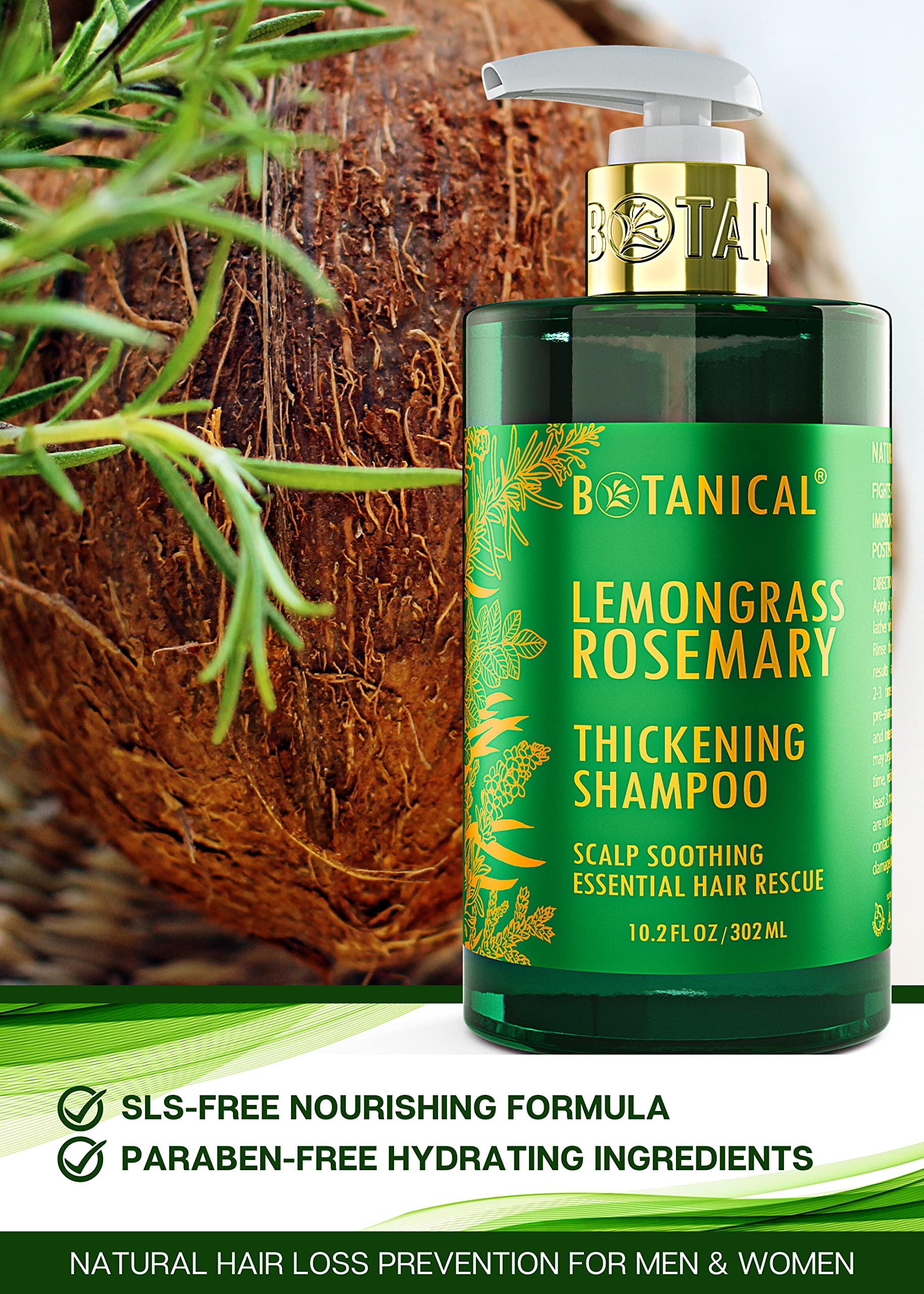 Botanical Hair Growth Treatment Set - Thickening Shampoo & Anti-Thinning Conditioner with Lemongrass & Rosemary for Hair Loss - Scalp Soothing Formula for Women & Men - Promotes Fuller, Healthier Hair for Daily Use & Hair Care Routine