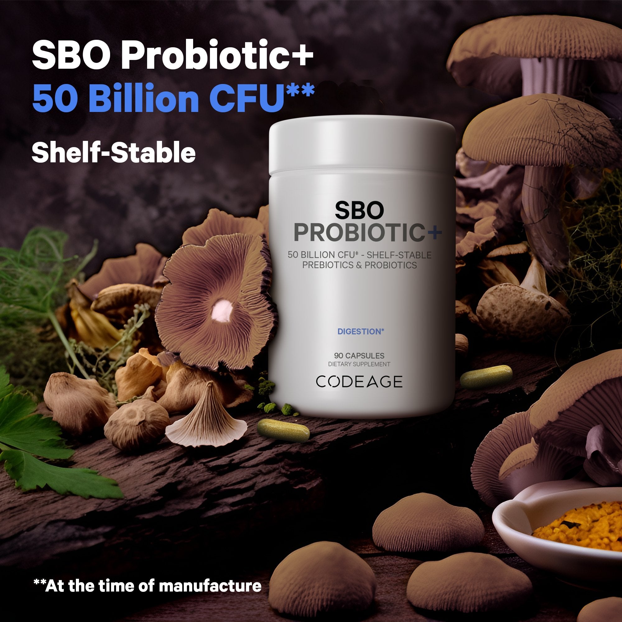 Codeage Digestion SBO Probiotic+ 50 Supplement - Gut Health Support for Men & Women - Digestive Enzymes & Probiotics for Bloating Relief - Supports Immune System - 60 Vegetarian Capsules - Perfect for Travel & Daily Wellness