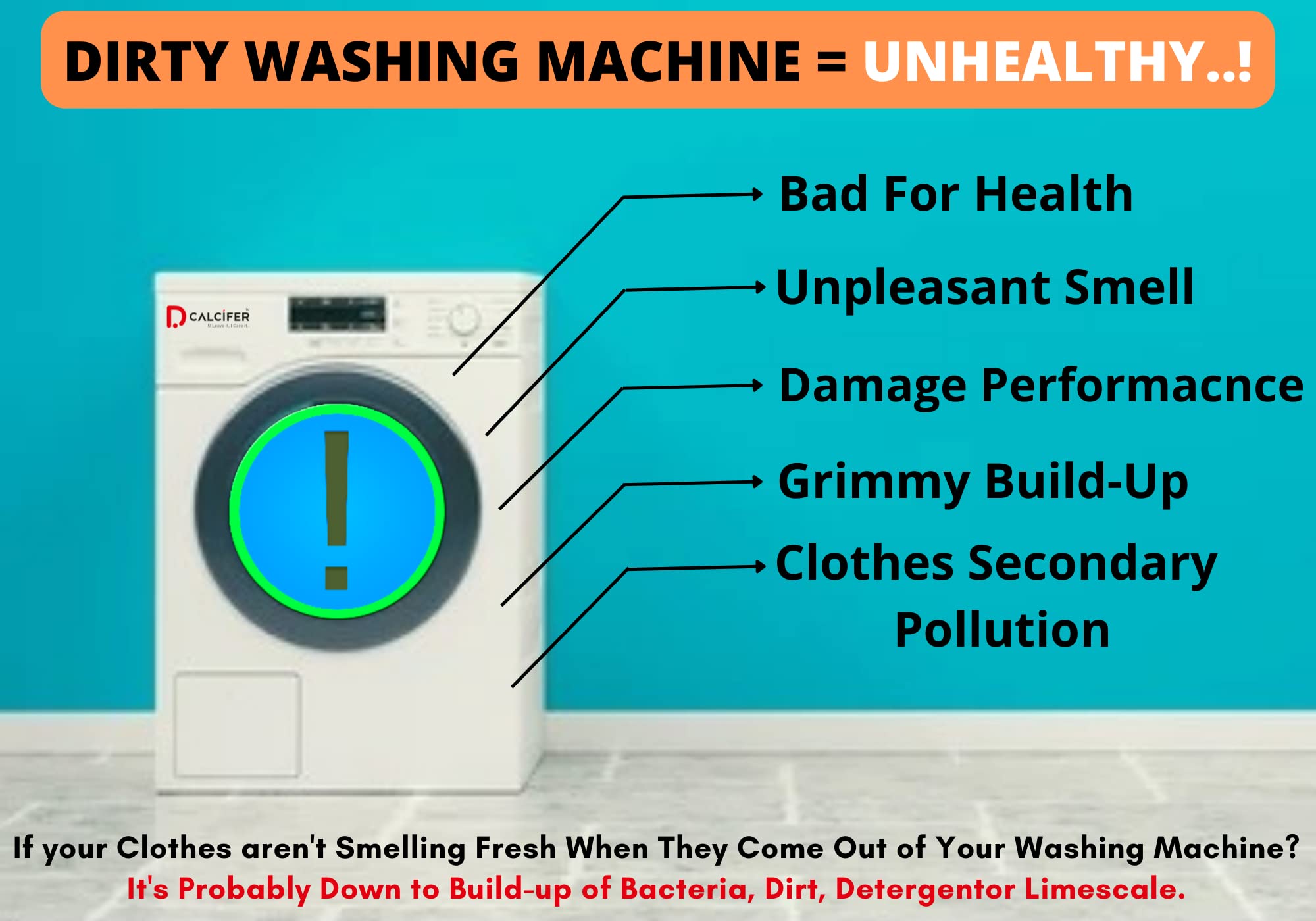 Dcalcifer Washing Machine Cleaner Tablets - Deep Cleaning & Descaling for Front/Top Load Washers (Semi & Fully Automatic) | 250g Pack | Removes Odor, Limescale & Buildup for Fresher Laundry
