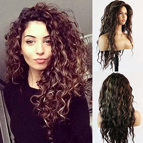 Curly Blonde Brown Reverse Ombre Wig - Long Synthetic Hairpiece for Cosplay, Halloween & Daily Fashion