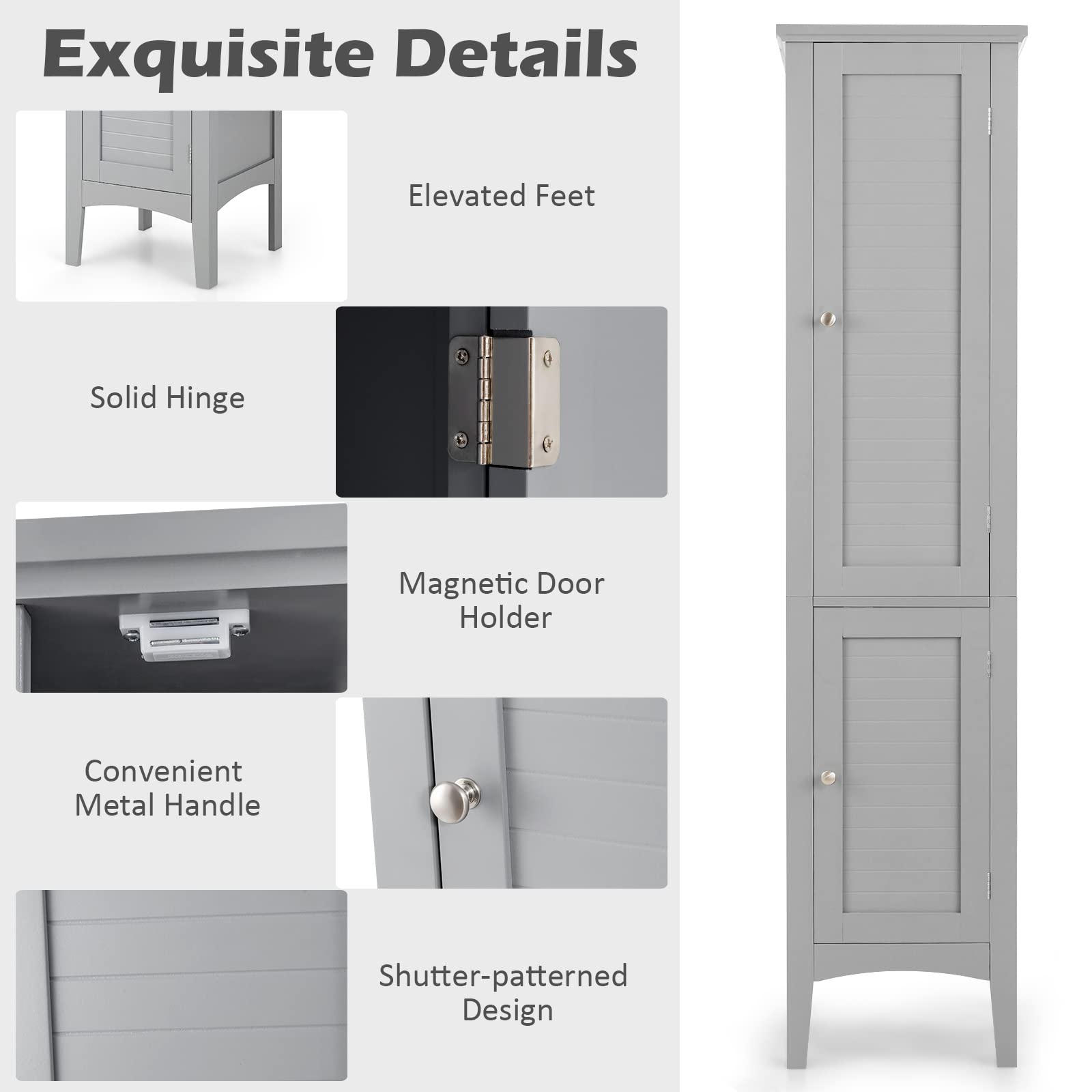 Giantex 5-Tier Storage Cabinet - Freestanding Tall Bathroom Organizer with Shelves for Bathroom, Kitchen, Living Room & Linen Closet - Space Saving Narrow Floor Cabinet (Gray) | Perfect for Small Spaces, Apartment Storage & Home Organization