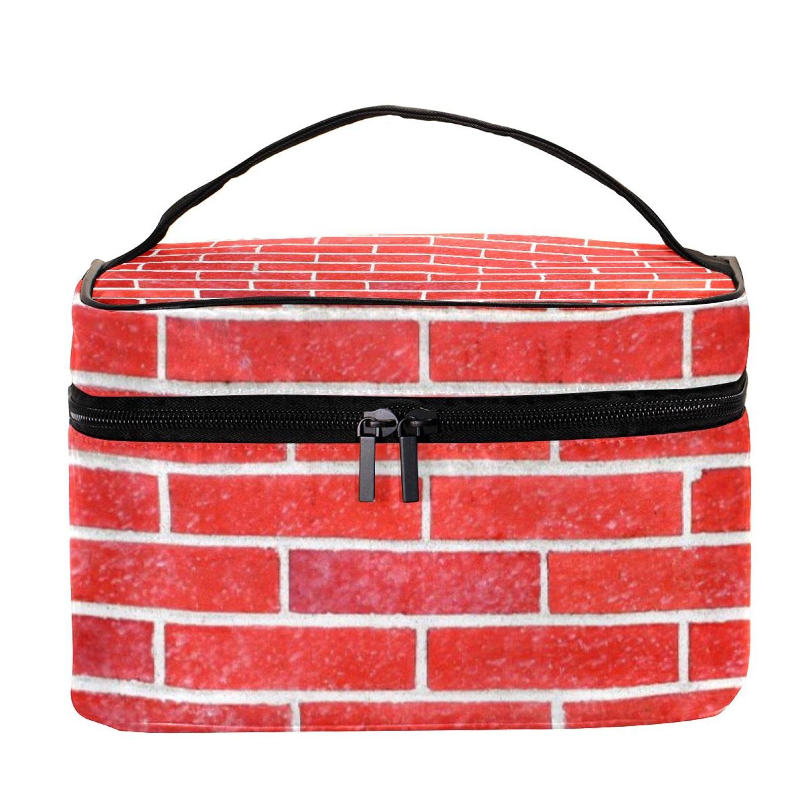 Bright Red Brick Wall Pattern Travel Makeup Bag - Large Cosmetic Organizer with Zipper for Women & Girls | Perfect for Vacation, Gym & Daily Essentials Storage