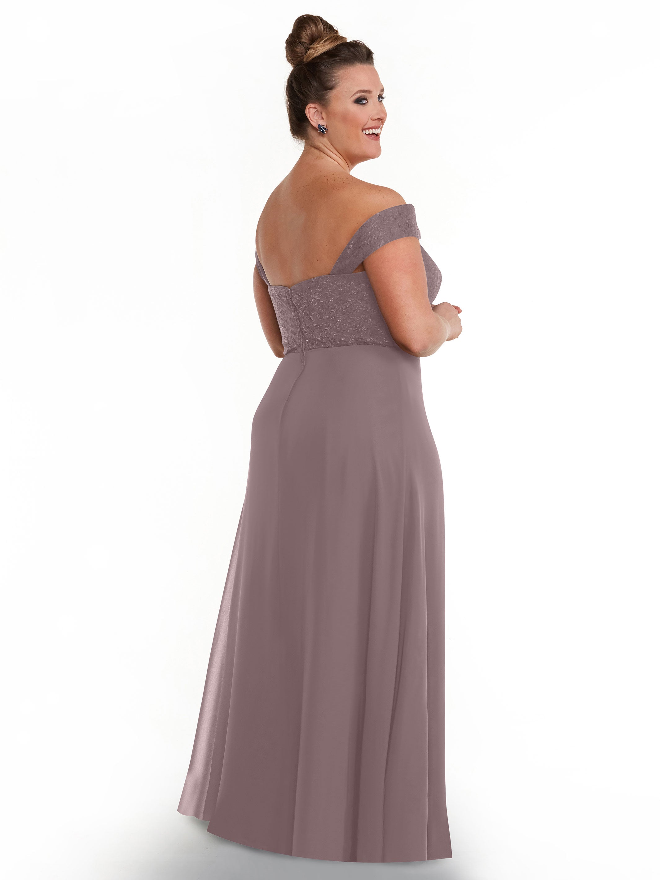 Elegant Off-the-Shoulder Chiffon A-Line Bridesmaid Dress with Lace Bodice - Perfect for Weddings, Formal Events & Special Occasions