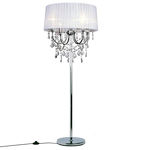 Modern Crystal Floor Lamp - Elegant European Fabric Shade for Living Room & Bedroom - White Crystal Lighting Fixture for Home Decor (Perfect for Reading Nook, Bedside Nightstand & Cozy Corner Lighting)