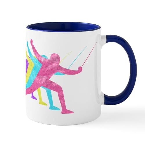 White/Navy Inside - Fencing. 80S Rainbow Colors. Mugs