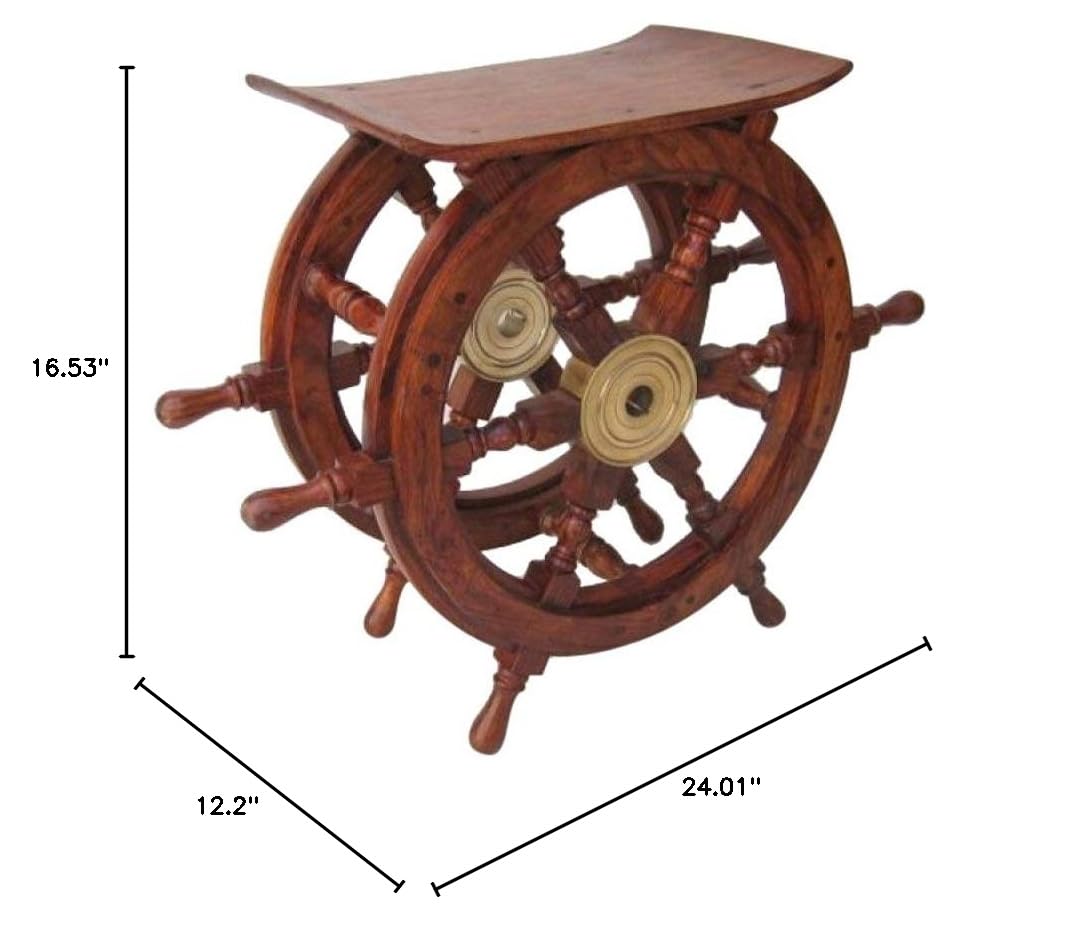 Nautical Ship Wheel Table - Rustic Wooden Decor for Home & Office - Perfect for Coastal, Beach House, and Marine Theme Decorations