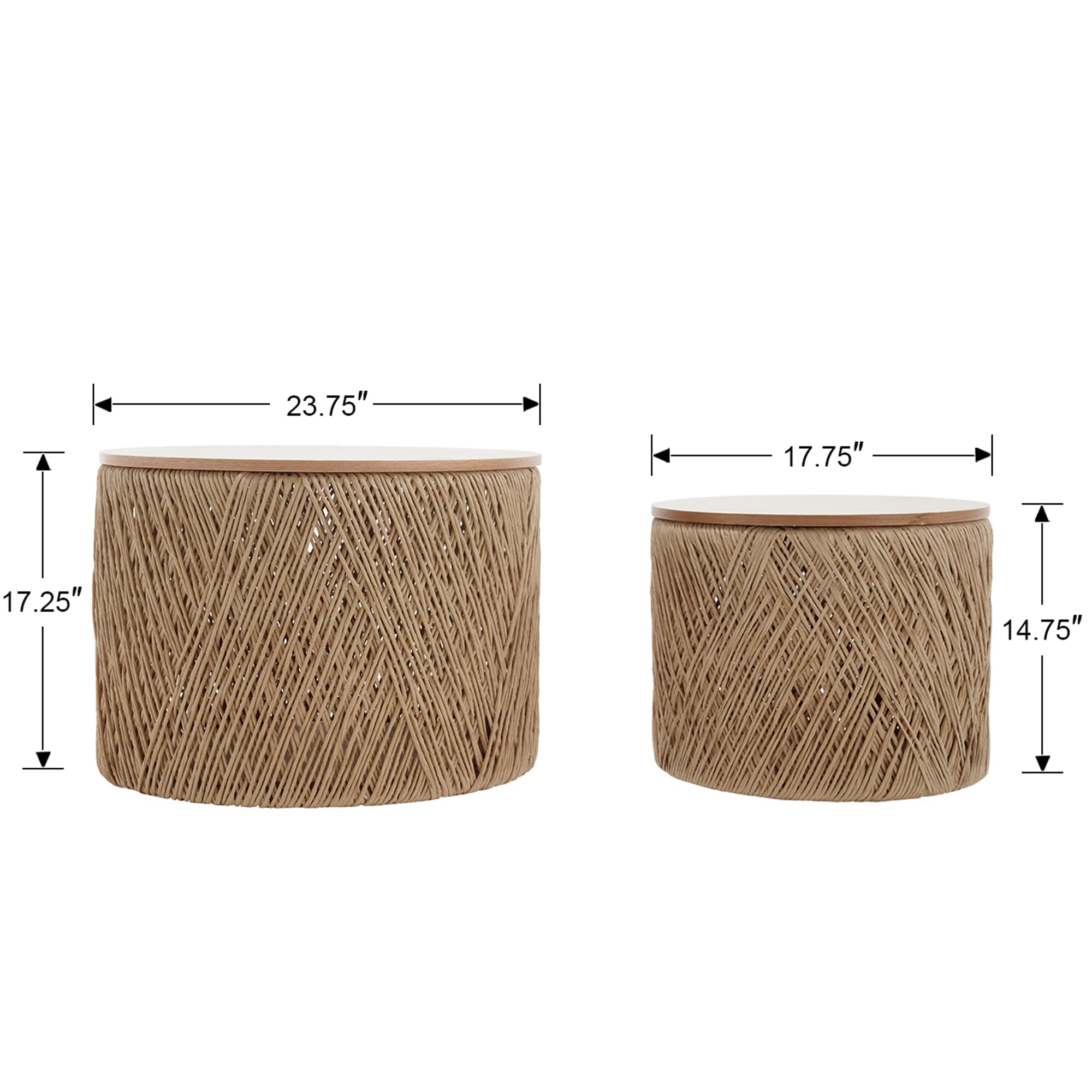 Rustic Round Coffee Table with Storage - Handwoven Rattan Lift Top Boho Side Table for Living Room, Bedroom & Patio - Natural Wood Nesting Table for Home Decor