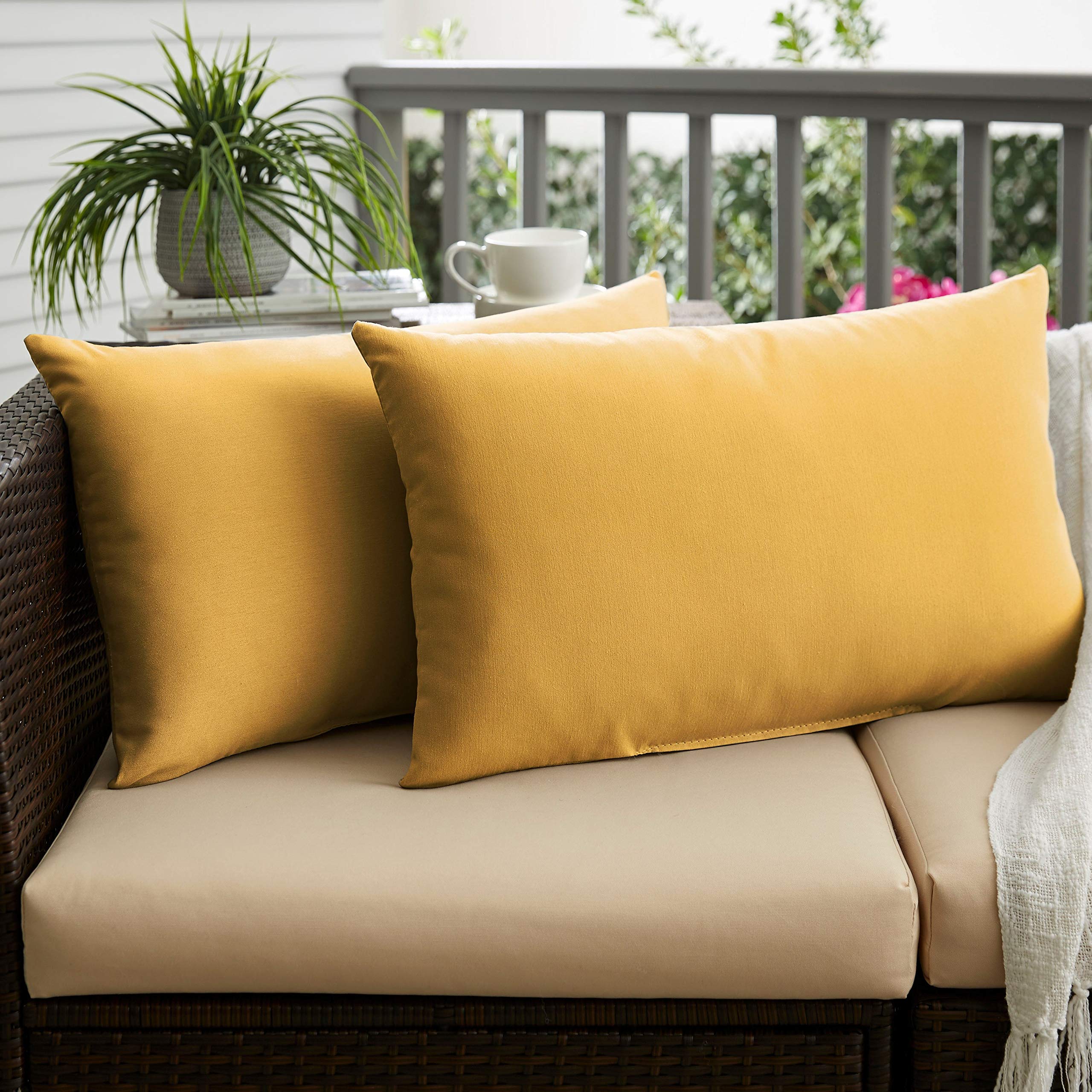 Premium Sloane Butter Yellow Knife Edge Pillow Set 16x26 Inch - Indoor/Outdoor Decorative Throw Pillows for Sofa, Bed & Patio Furniture