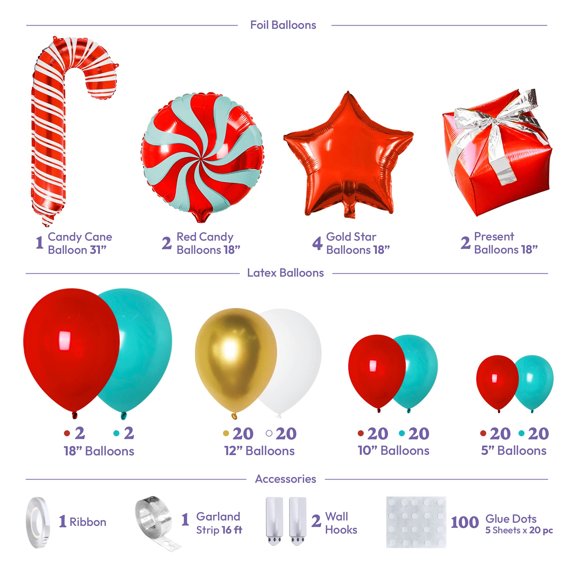 Festive Christmas Balloons (Red & Teal) - Holiday Party Decorations for Home, Office & Christmas Tree Decor - Perfect for Xmas Parties, Family Gatherings & Festive Celebrations