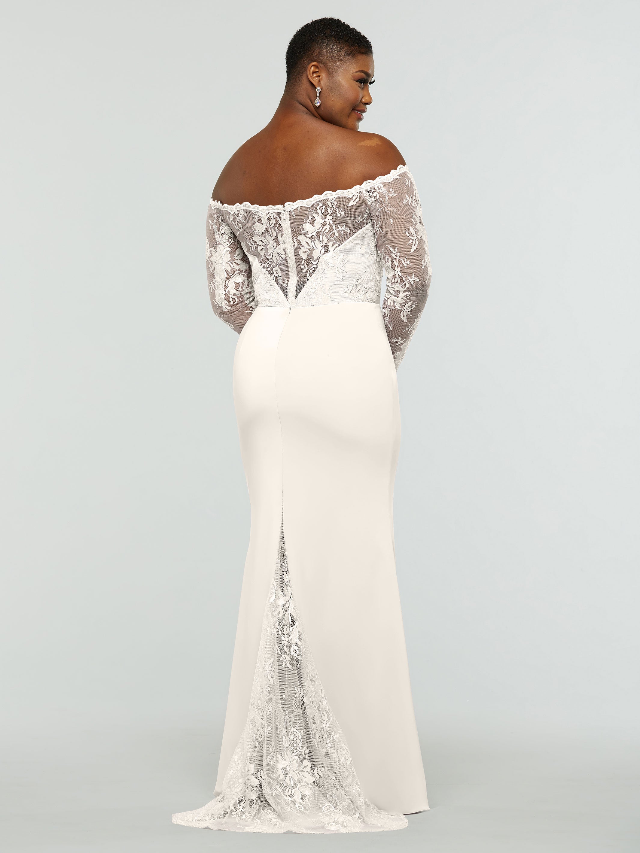 Elegant 80191 Chiffon & Lace Mermaid Bridesmaid Dress with Off-the-Shoulder Long Sleeves - Perfect for Weddings, Formal Events & Evening Parties