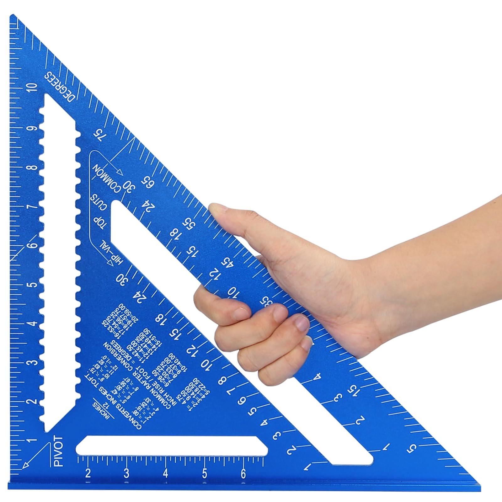 12-Inch Alloy Metal Carpenter Square - SAE & Metric Triangle Ruler with Protractor for Woodworking, Construction & DIY Projects | Blue Layout Tool for Precise Measuring & Angle Marking