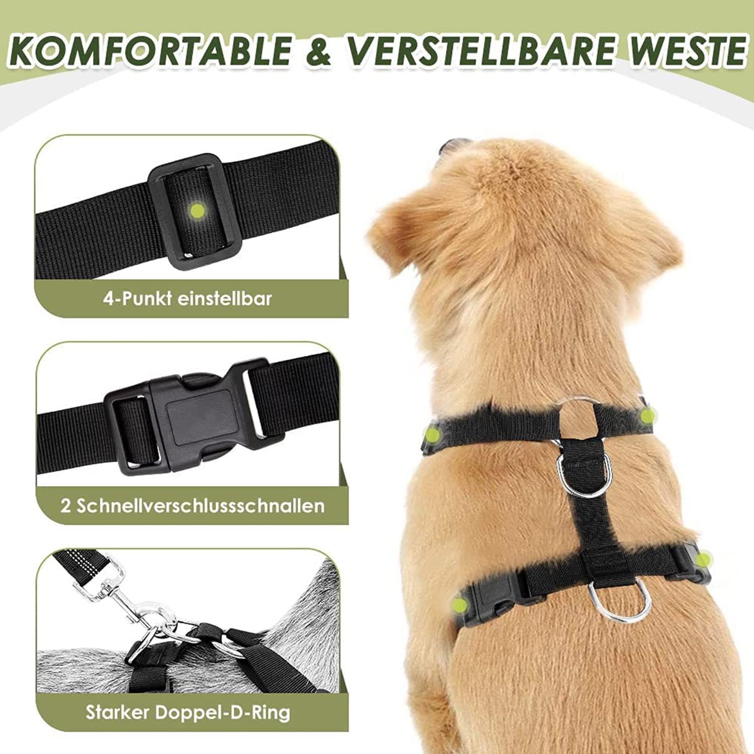 Lukovee Adjustable Dog Car Harness - Soft Padded & Breathable Mesh Pet Seat Belt for Small, Medium & Large Dogs with Vehicle Connector Strap (Blue, Medium) | Safe Travel, Road Trips & Daily Car Rides