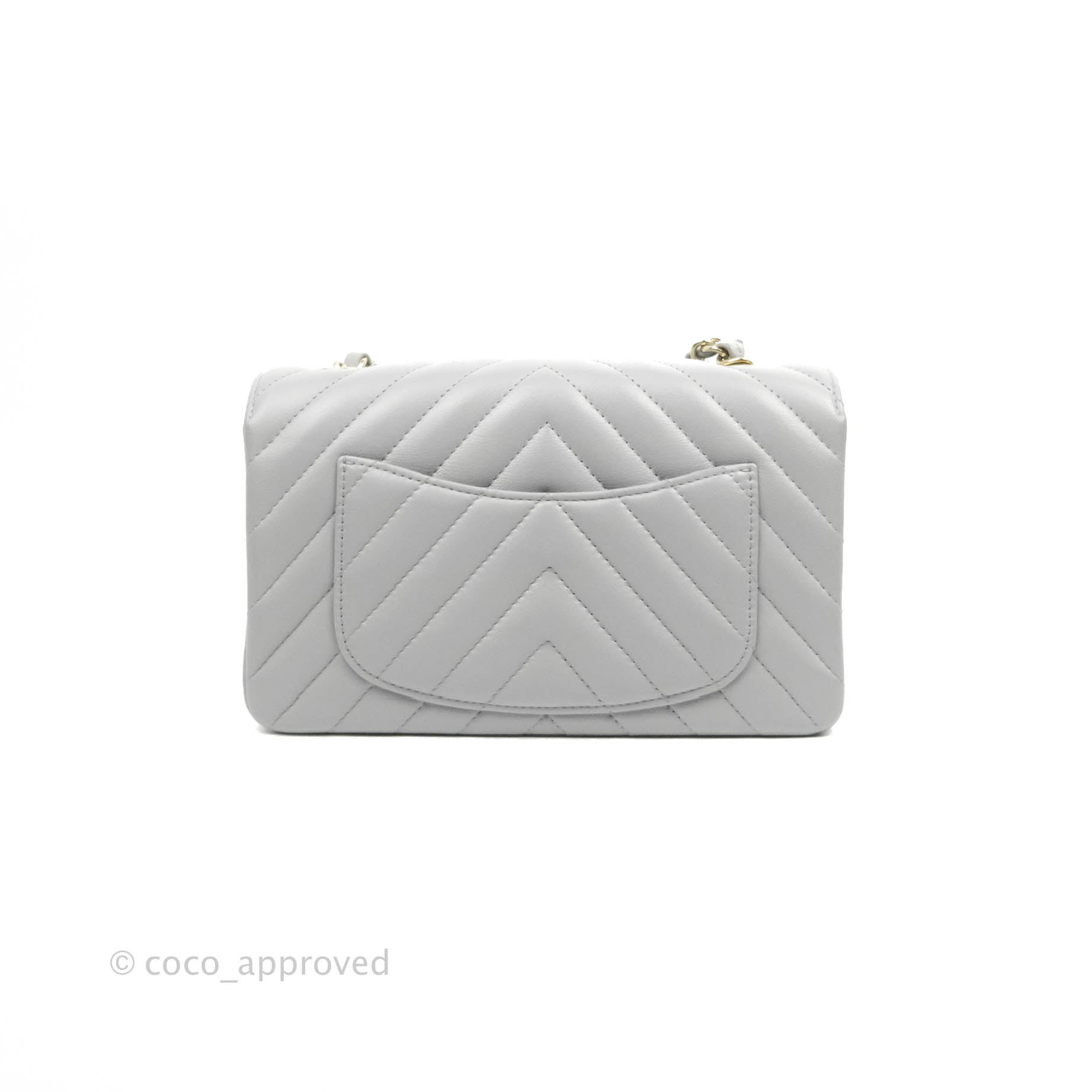 Chanel Chevron Mini Rectangular Flap Bag in Grey Lambskin Leather with Gold Hardware - 20S Collection | Luxury Crossbody Purse for Women, Perfect for Parties & Evening Events