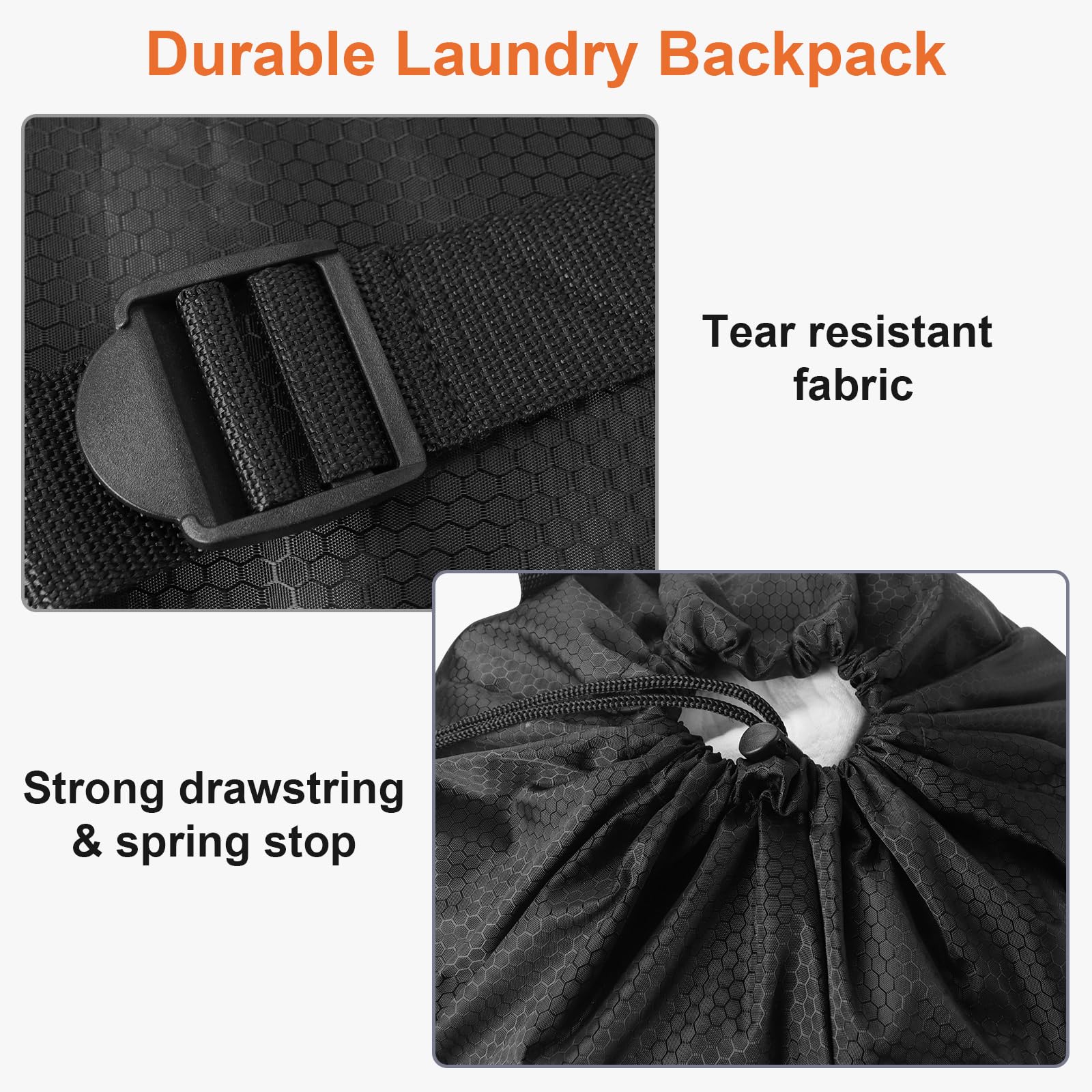 Femuar Durable Laundry Backpack with Shoulder Straps & Mesh Pockets - Portable Dirty Clothes Hamper for College Dorm, Gym, Travel & Camping (Black) - Water-Resistant Laundry Storage Solution