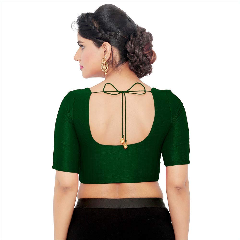 Indian Designer Women's Silk & Satin Blouse for Party Wear - Ethnic Saree Blouse in Green | Perfect for Weddings, Festivals & Special Occasions