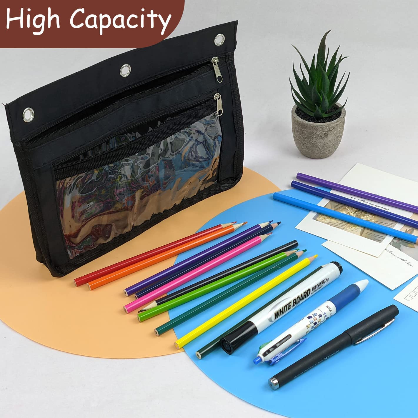 YoeeJob 24 Pack Pencil Pouch for 3 Ring Binder - Expandable Zippered Binder Pouches with Clear Window, Large Capacity Pen Holder Case for School, Office & Classroom Organization (Black) - Perfect for Students, Teachers & Professionals to Organize Supplies
