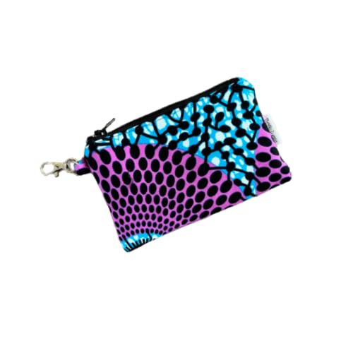 African Fabric Small Zipper Coin Purse with Clip - Purple Handmade Wallet for Women & Men - Perfect for Keys, Cards & Cash - Great for Travel, Shopping & Daily Use