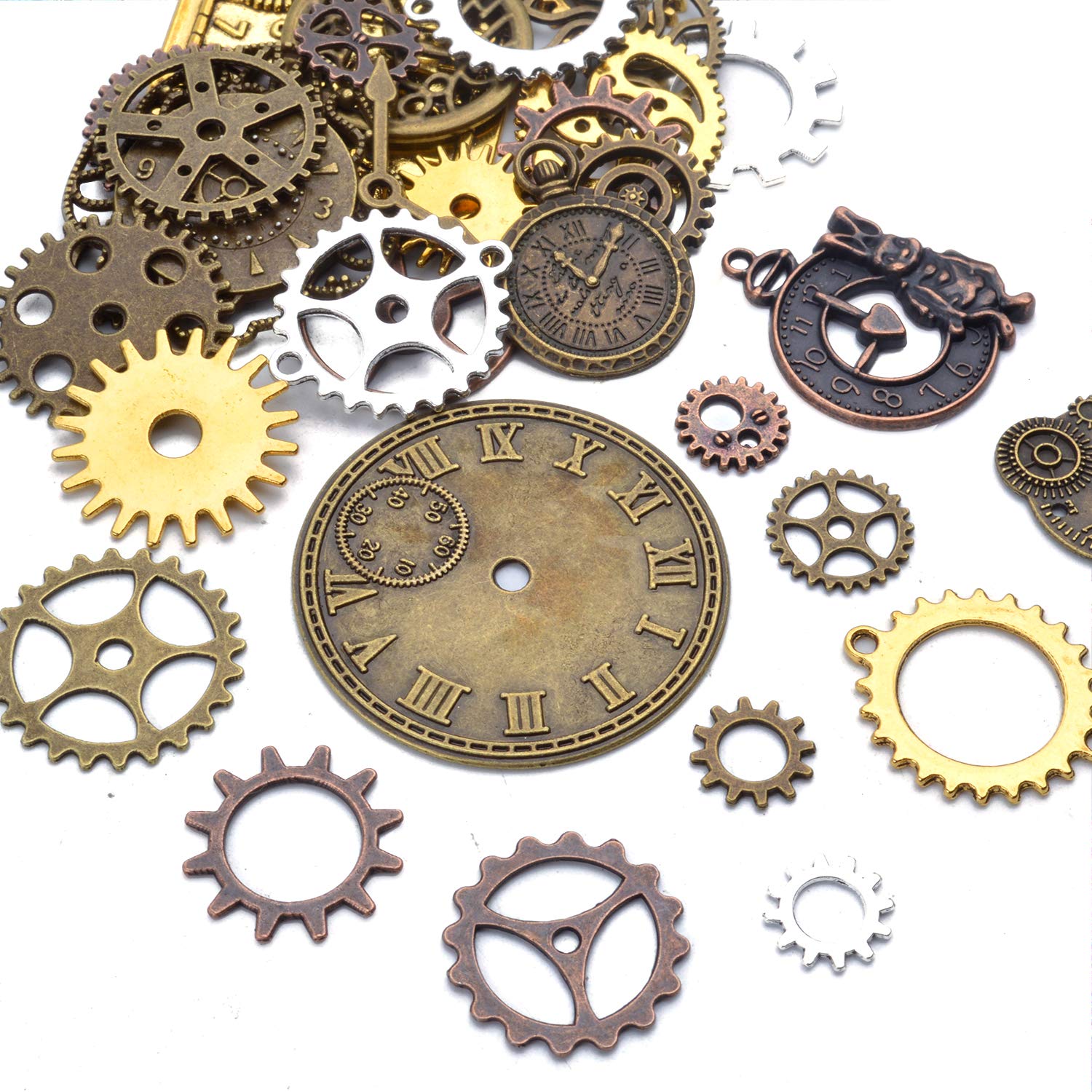Steampunk Clock Face Charm Pendant - 100g Multi-Style Watch Dial & Gear Charms for DIY Jewelry Making - Perfect for Necklaces, Bracelets, and Steampunk Craft Projects