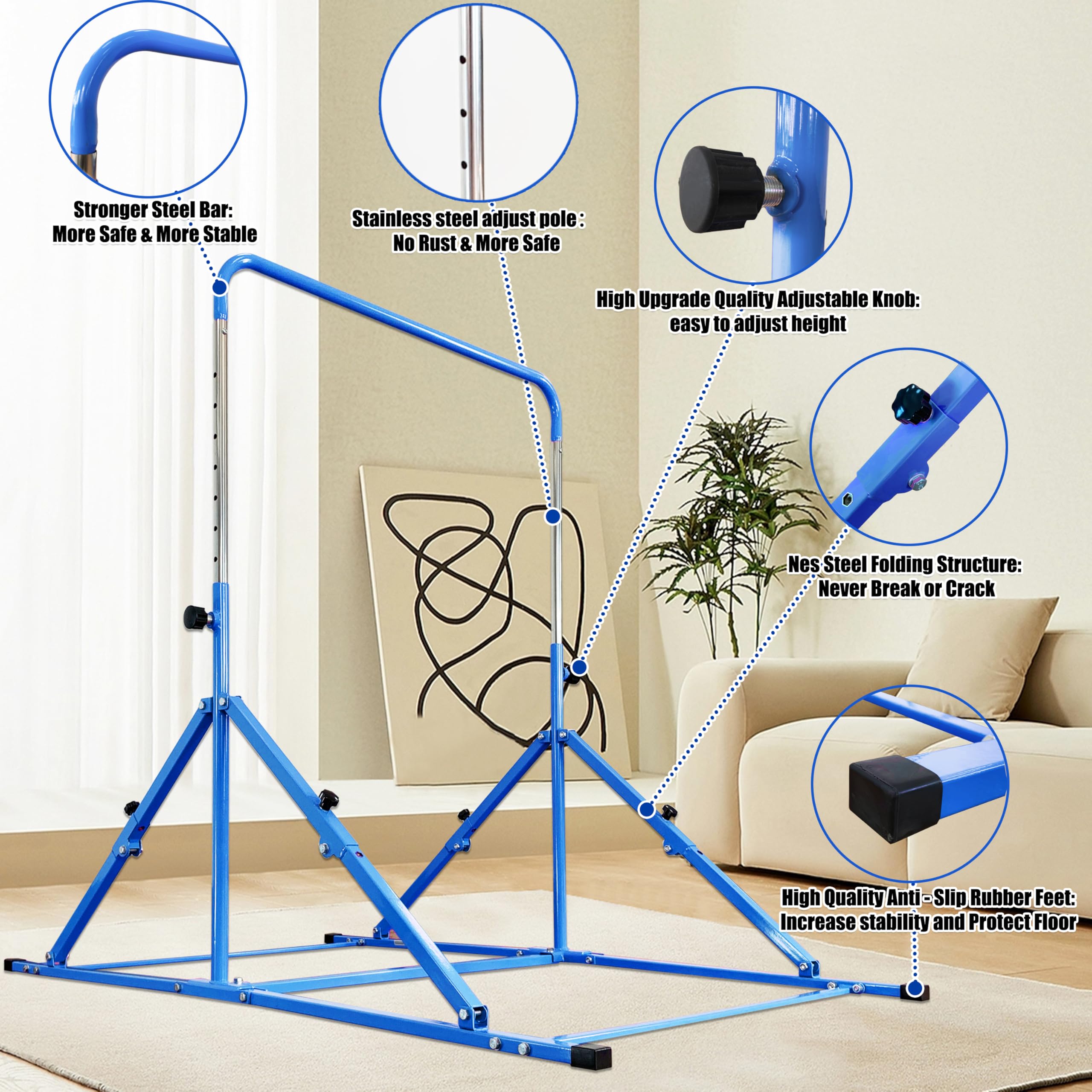 Upgrade Foldable Gymnastic Bar with Mat for Kids Ages 3-12 | 200 lbs Weight Capacity | Adjustable Horizontal Kip Bar | Home & Gym Training Equipment | Perfect for Backyard Play & Gymnastics Practice
