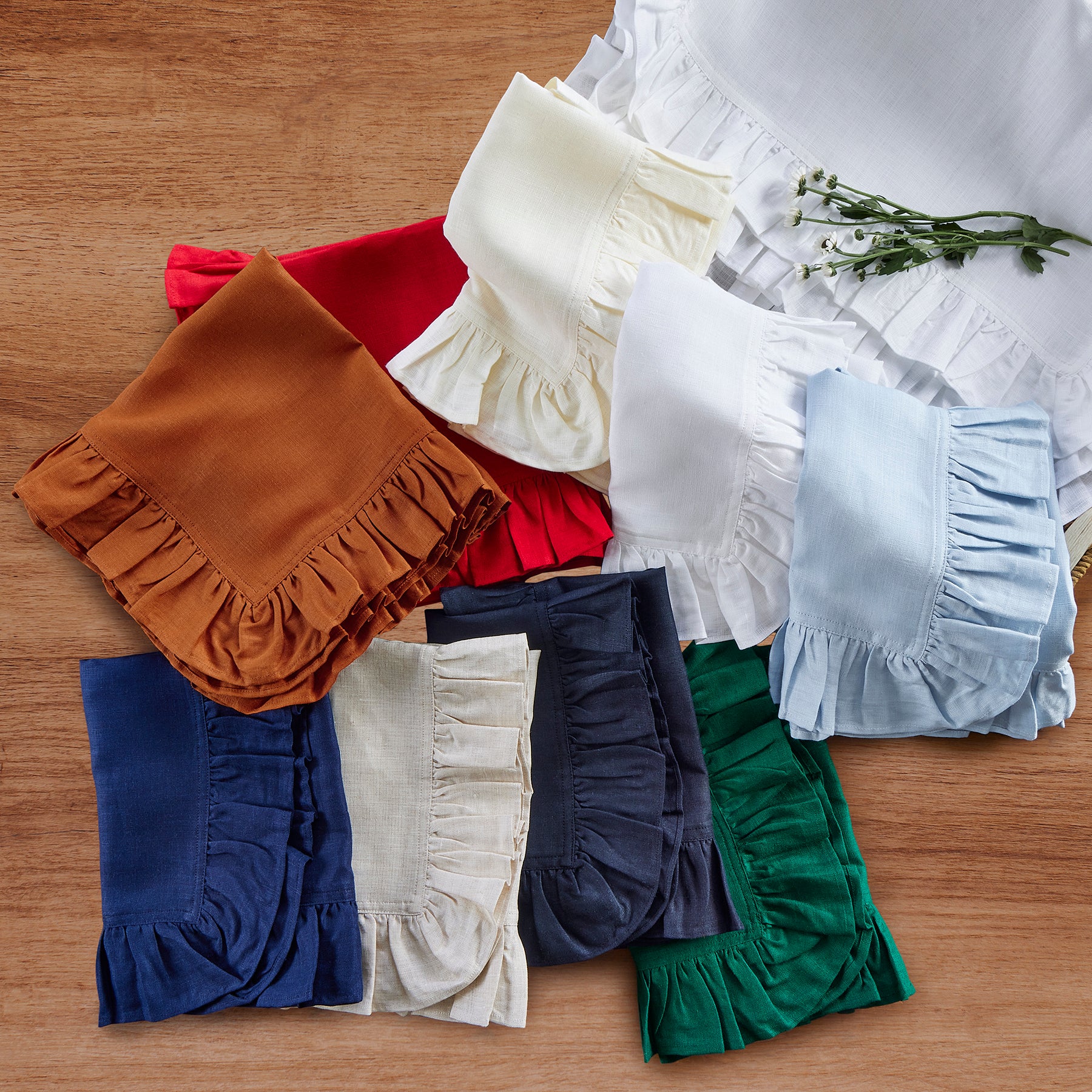 Gabrielle Ruffle Napkins Set of 4 - Elegant Cotton Dinner Napkins for Formal Dining, Wedding, and Special Occasions