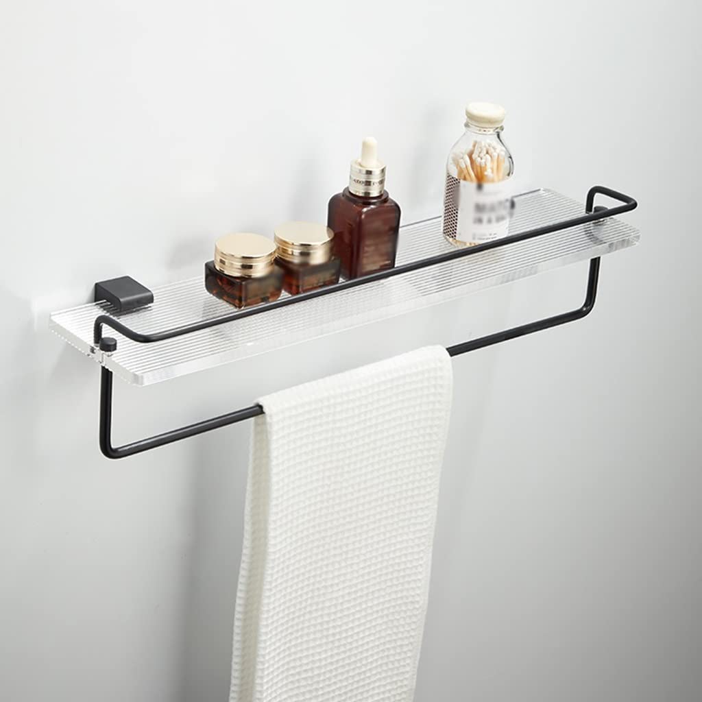Premium Acrylic Shower Caddy Shelf Organizer - Wall Mounted Bathroom Storage Rack with Towel Rod (50cm) for Towels, Toiletries & Beauty Products - Perfect for Small Bathrooms, Apartments & Vanity Organization