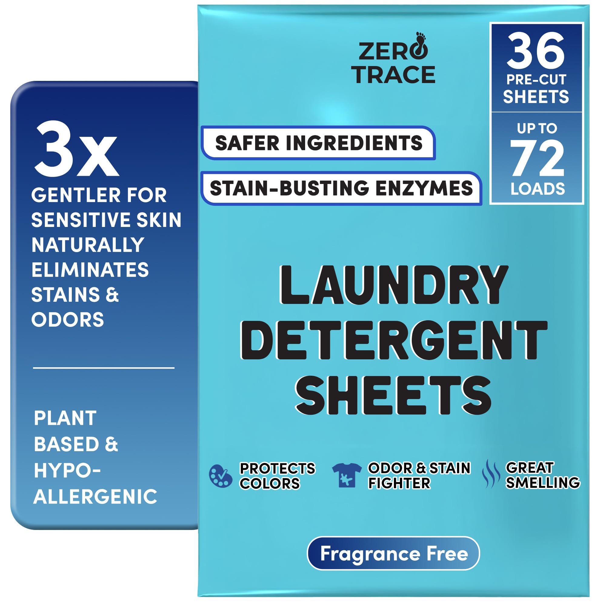 Zero Trace Fragrance-Free Laundry Detergent Sheets | Eco-Friendly Travel Laundry Soap | Ideal for Sensitive Skin & On-the-Go Washing | Perfect for Camping, Hotels, and College Dorms