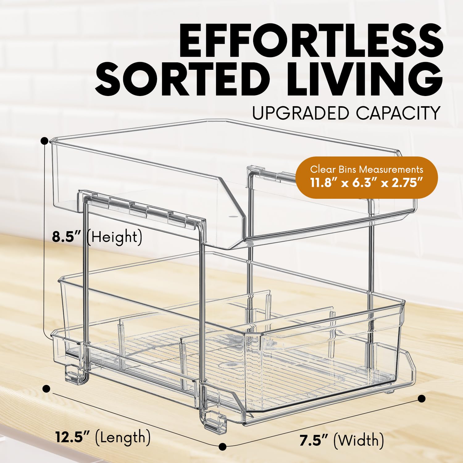 2-Tier Bathroom Organizer & Under Sink Storage | Clear Multi-Purpose Kitchen Pantry Organizer | Pull-Out Medicine Cabinet with 4 Removable Dividers | Perfect for Bathroom, Kitchen & Closet Organization