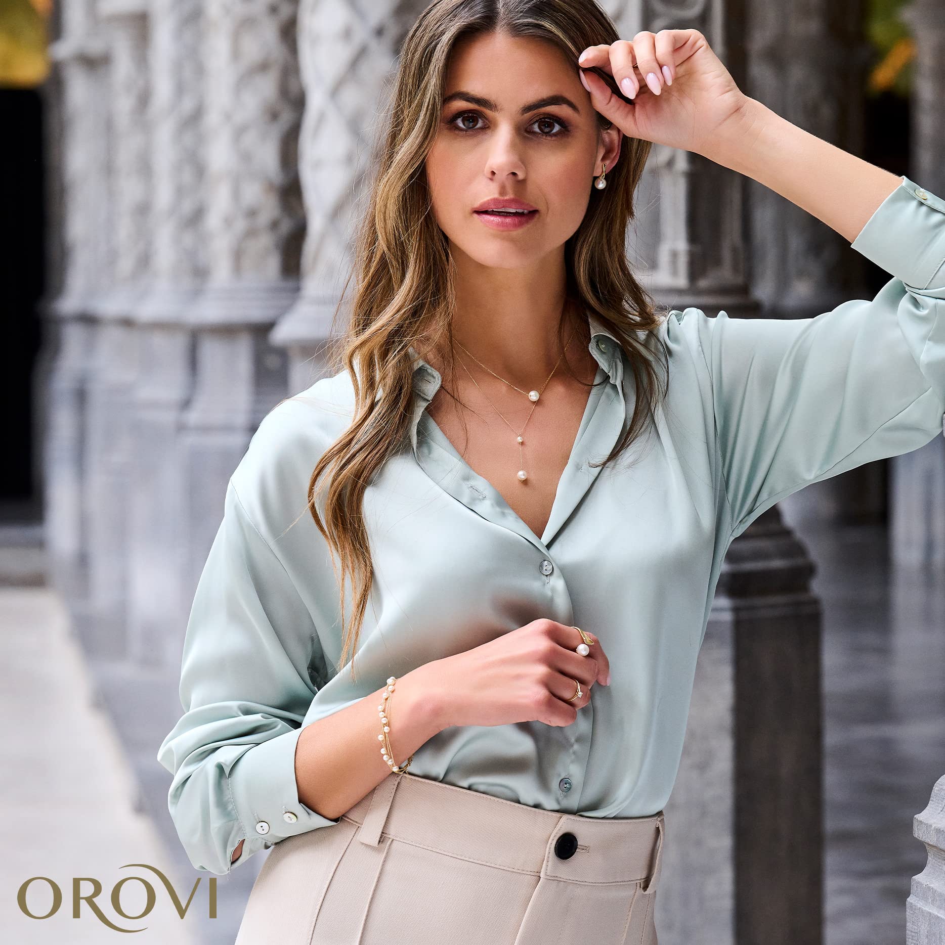 Orovi 9K 375 Yellow Gold Pearl Drop Earrings for Women | 8mm White Freshwater Pearls | Hypoallergenic Handmade Jewelry | Perfect for Weddings, Parties & Special Occasions