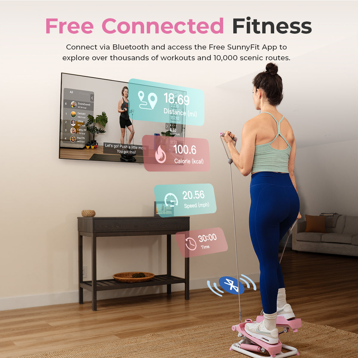 Smart Pink Mini Stepper with Resistance Bands - Portable Home Gym Equipment for Cardio Workout, Leg & Arm Exercise - Perfect for Office, Home & Small Space Fitness