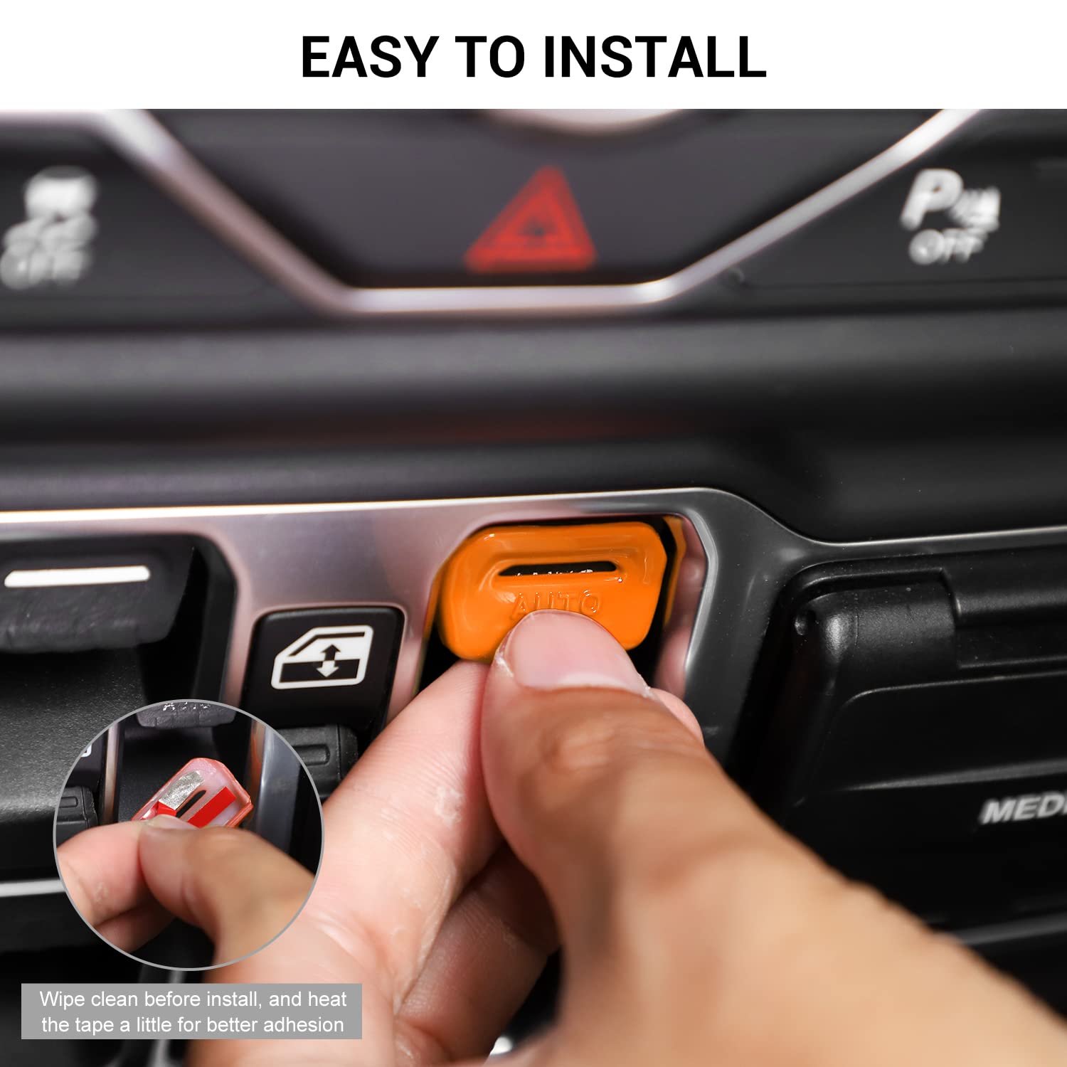 Jeep Wrangler JL/JLU (2018-2023) & Gladiator JT (2020-2023) Center Console Window Button Switch Cover - 4PC Orange Interior Trim Accessories for Enhanced Style & Protection - Perfect for Off-Roading, Daily Driving & Jeep Customization