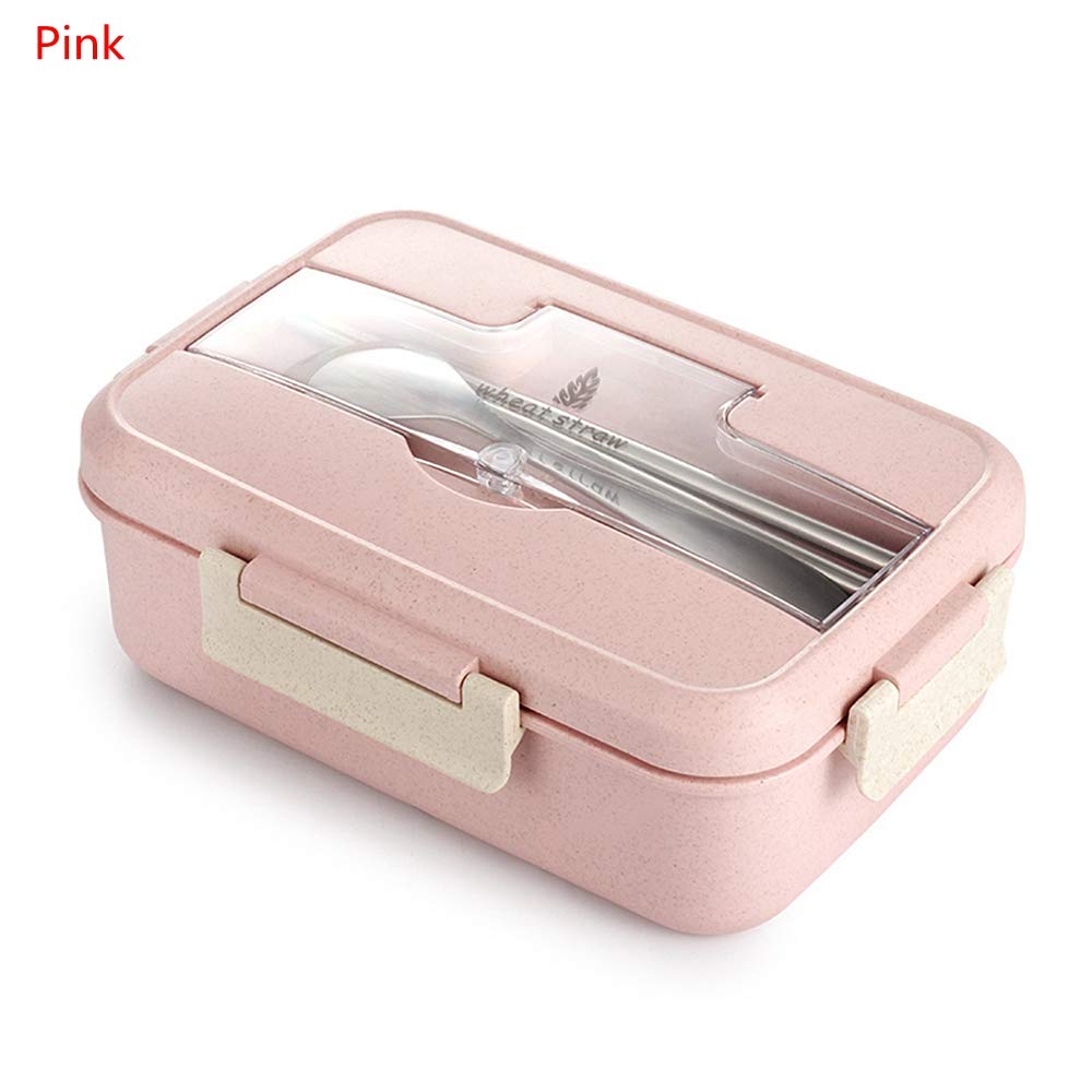 1000ML Portable Plastic Bento Box - Eco-Friendly Wheat Straw Microwave Safe Food Storage Container with Lid (Pink) | Perfect for School Lunches, Office Meals & Picnic Outings