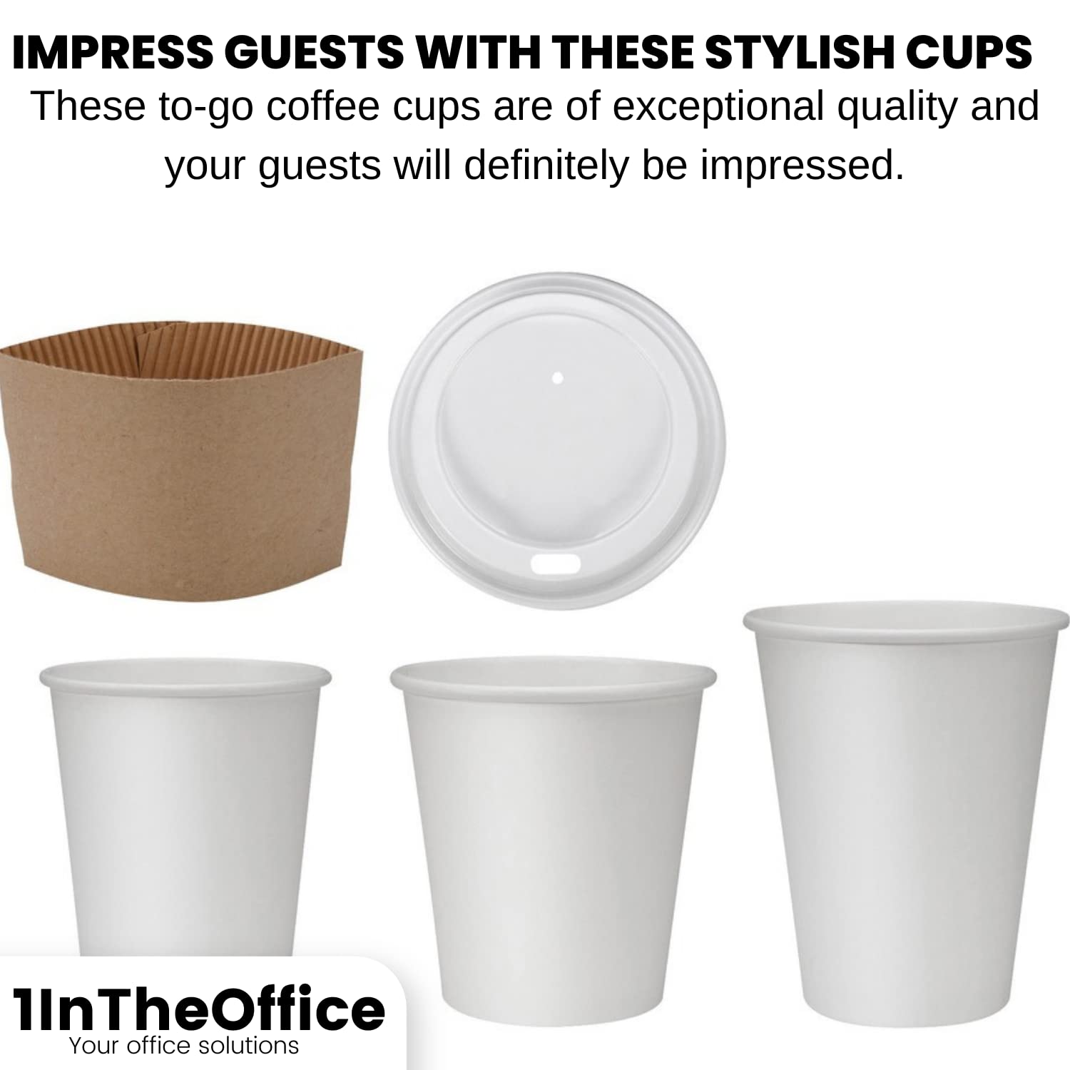 InTheHome 10 oz Disposable White Paper Coffee Cups with Lids - 50 Pack for Hot Drinks, Perfect for Office, Cafes, Parties & Takeout