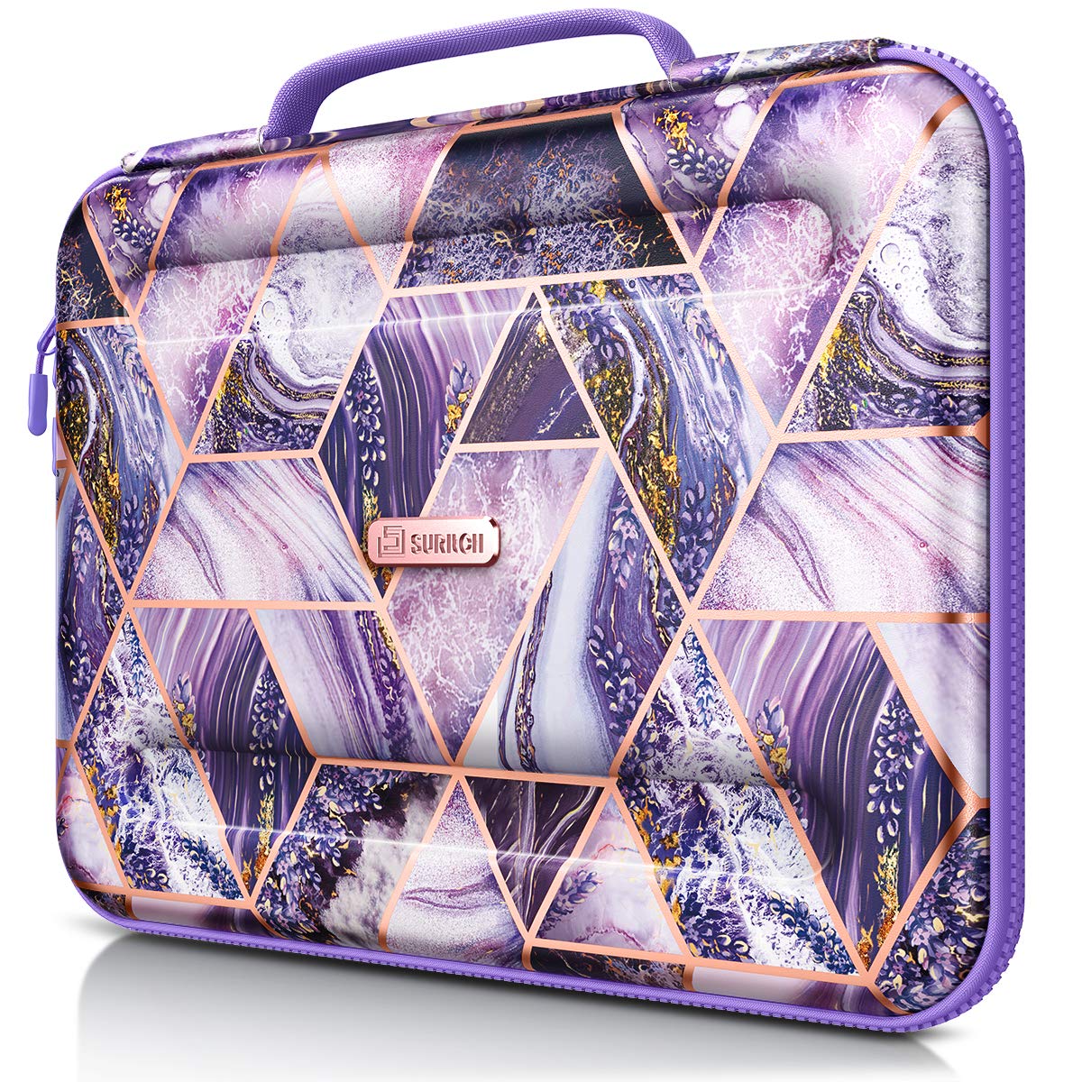 SURITCH Waterproof Laptop Case for 13-13.3 Inch MacBook Pro & Air, Slim Protective Sleeve with Pink Floral & Purple Marble Design, Stylish Briefcase Handbag for Women - Perfect for Work, Travel & School