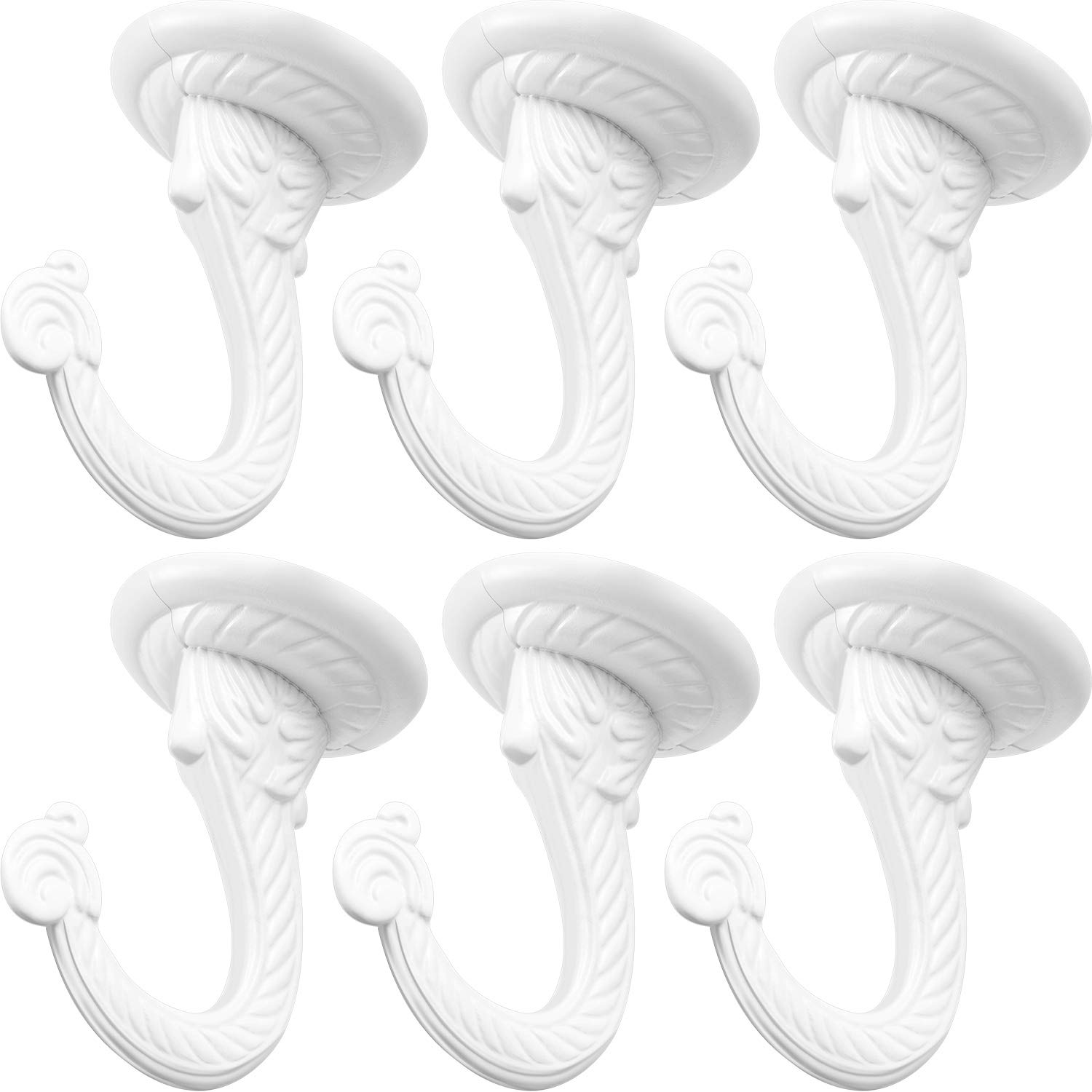 6 Pack Heavy Duty Swag Ceiling Hooks for Hanging Plants, Chandeliers & Wind Chimes - Large White Decorative Hooks for Home, Office & Kitchen - Perfect for Indoor Decor & Outdoor Patio Use