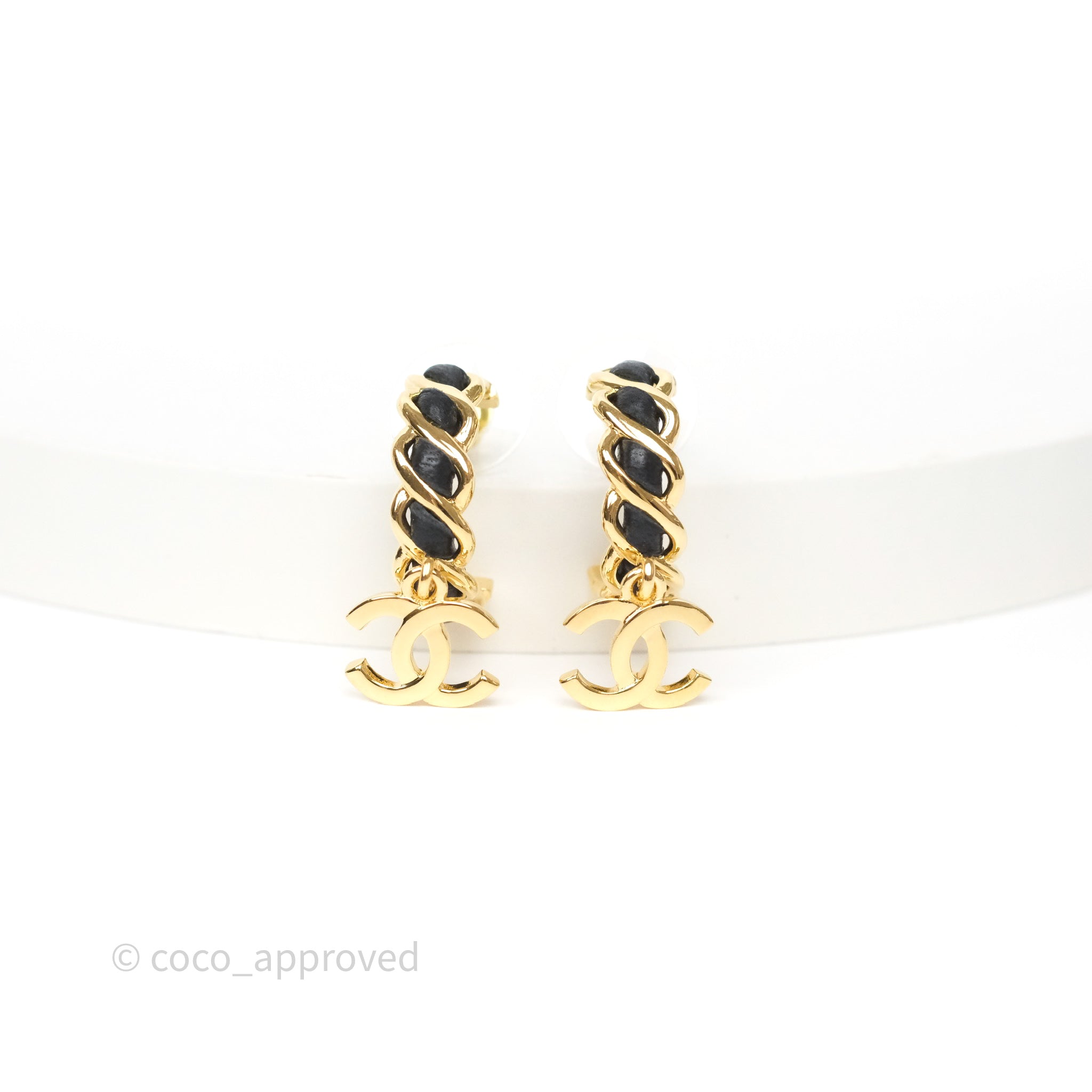 Chanel Braided Drop CC Hoop Earrings 24K Gold Plated - Luxury Fashion Jewelry for Women, Elegant Gift for Birthday, Anniversary & Special Occasions