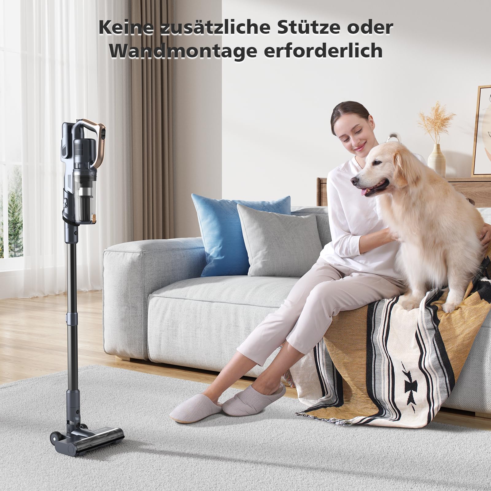 MIUZZY 6-in-1 Cordless Vacuum Cleaner with 50 Min Runtime, Lightweight Stick Vacuum for Carpets & Hard Floors, 1.2L Dustbin, Anti-Tangle Brush & Self-Standing Design - Perfect for Home, Office & Pet Hair Cleaning
