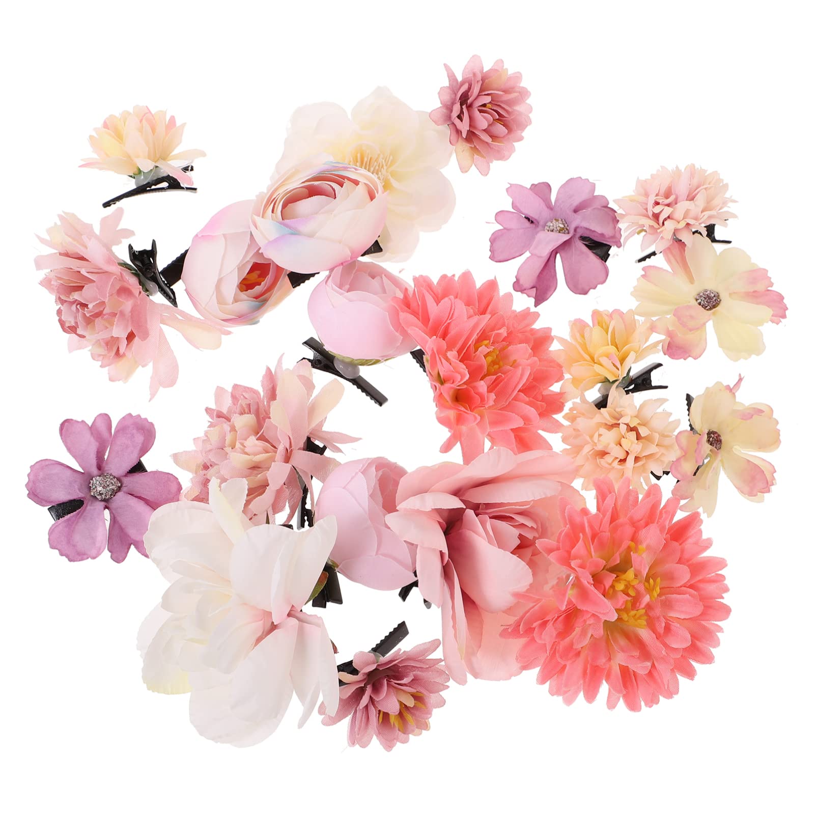 LALAFINA 21pcs Boho Flower Hair Clips Set - Alloy Hair Claw Clips with Silk Flowers, Hair Bows & Brooch Pins for Women, Girls, Brides - Perfect for Weddings, Parties, Festivals & Everyday Boho Style