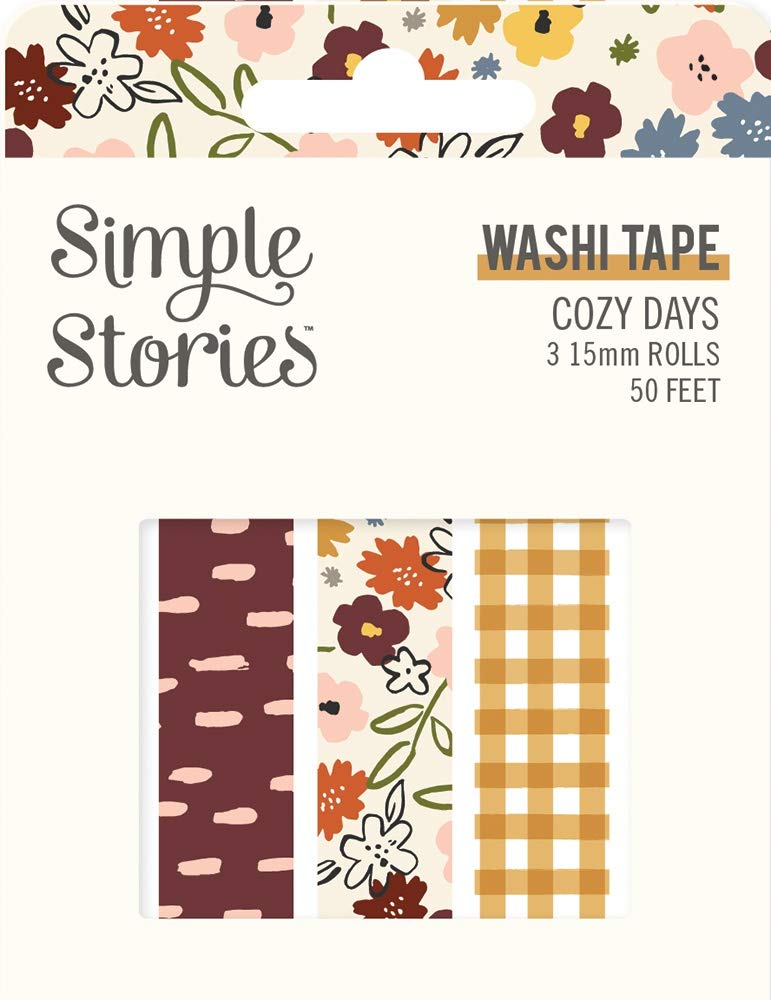Simple Stories Cozy Days Washi Tape Set - 12 Rolls Decorative Paper Tape for Scrapbooking, Journaling, DIY Crafts | Perfect for Bullet Journals, Gift Wrapping & Home Decor