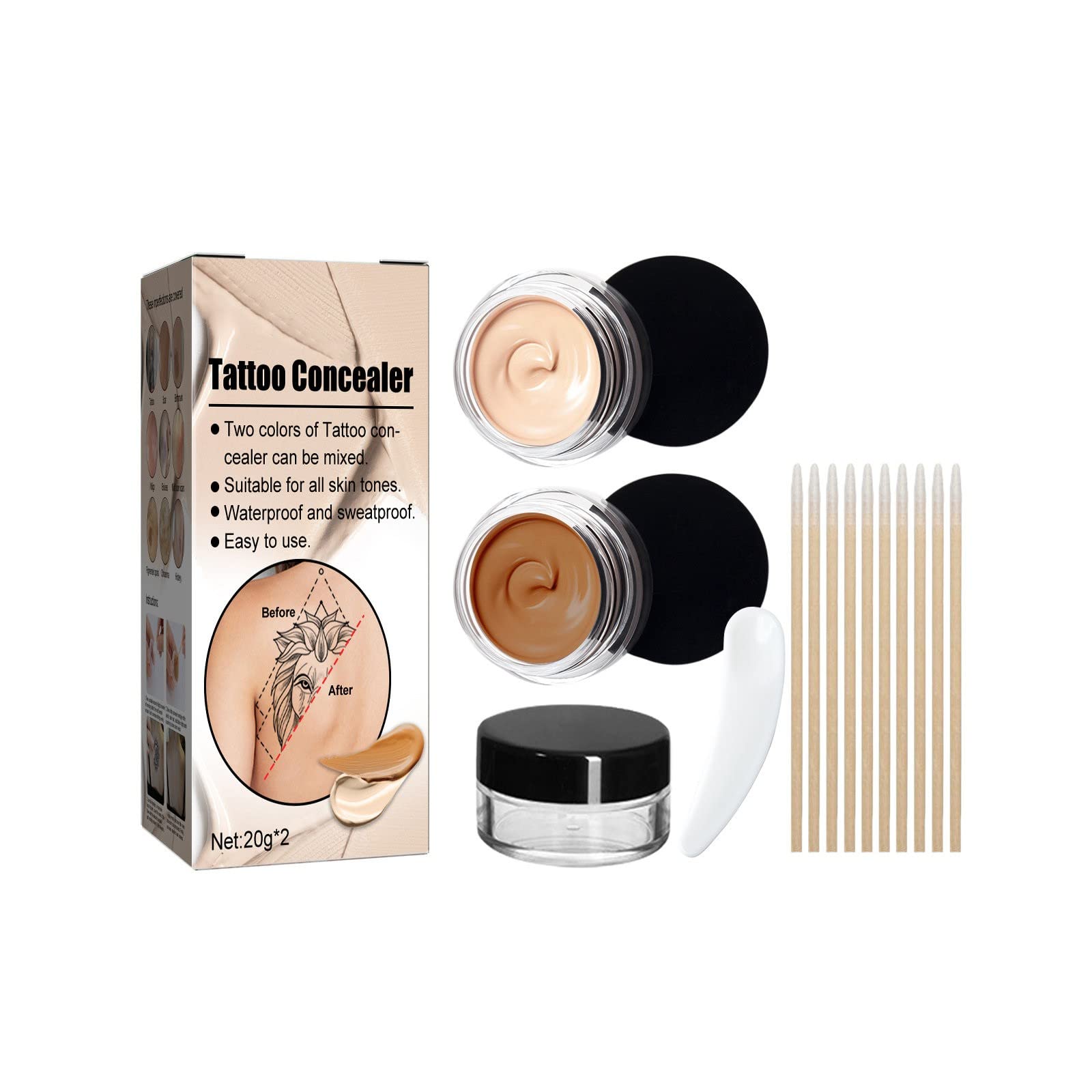 Waterproof Concealer Makeup - 2 Color Concealer Set for Birthmarks, Scars & Spots - Hydrating B5 Gel for Men & Women - Perfect for Daily Use, Special Events & Photo Shoots