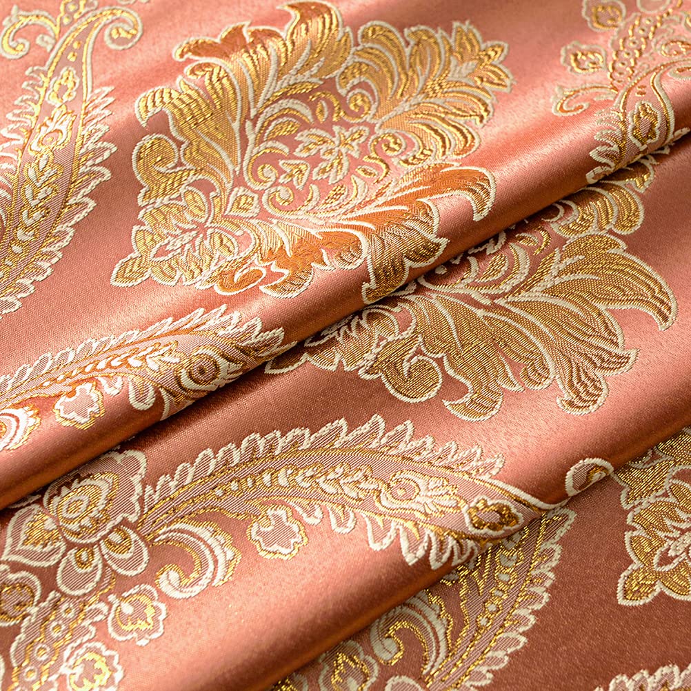 ELKCA Jacquard Waterfall Valance - Damask Coffee Kitchen & Living Room Curtain Valance - 1 Panel (98 Inch Wide) - Perfect for Windows, French Doors & Home Decor