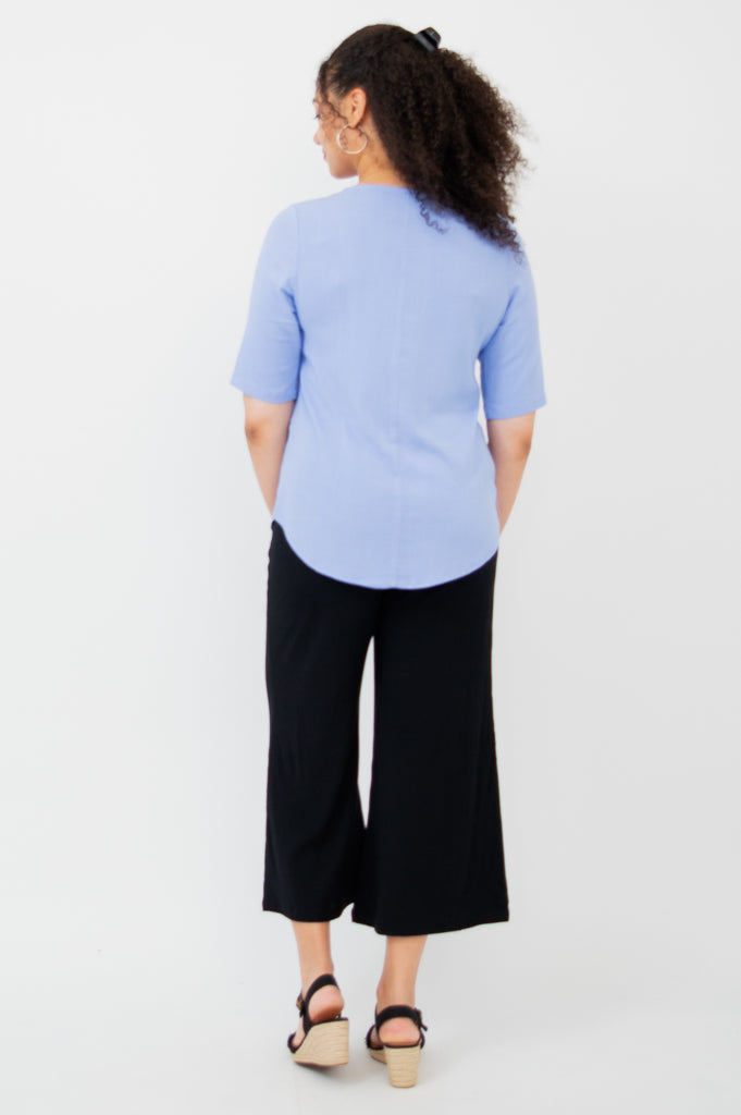 Liza Women's Bamboo V-Neck Top in Periwinkle Blue - Soft & Breathable Casual Shirt for Summer Outfits, Workwear & Weekend Wear