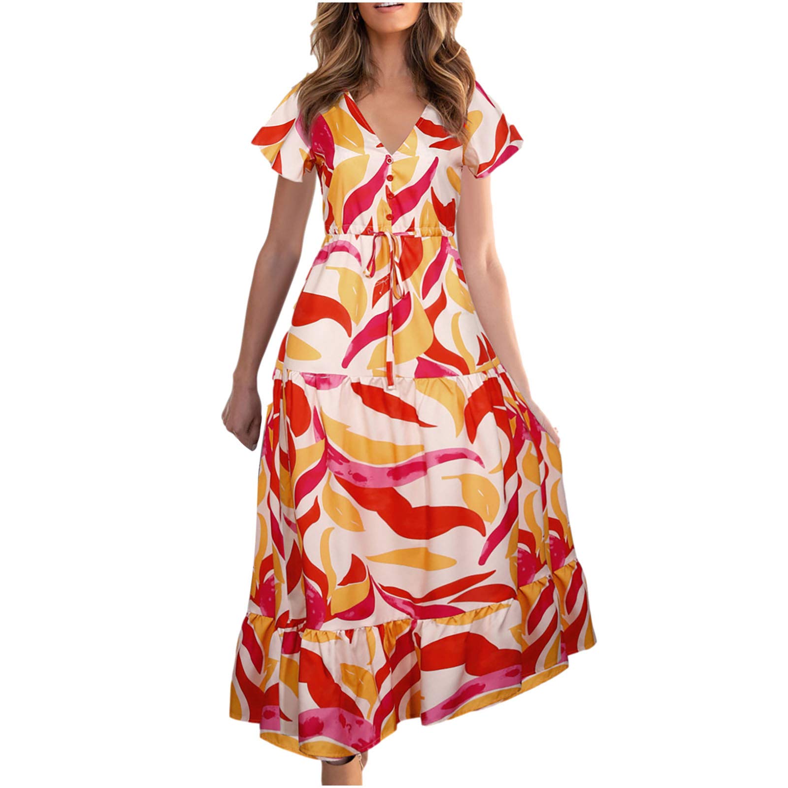 Floral Summer Dress for Women - Bohemian Beach Dress with Ruffles & V-Neck | Perfect for Vacation, Holiday, and Casual Outings