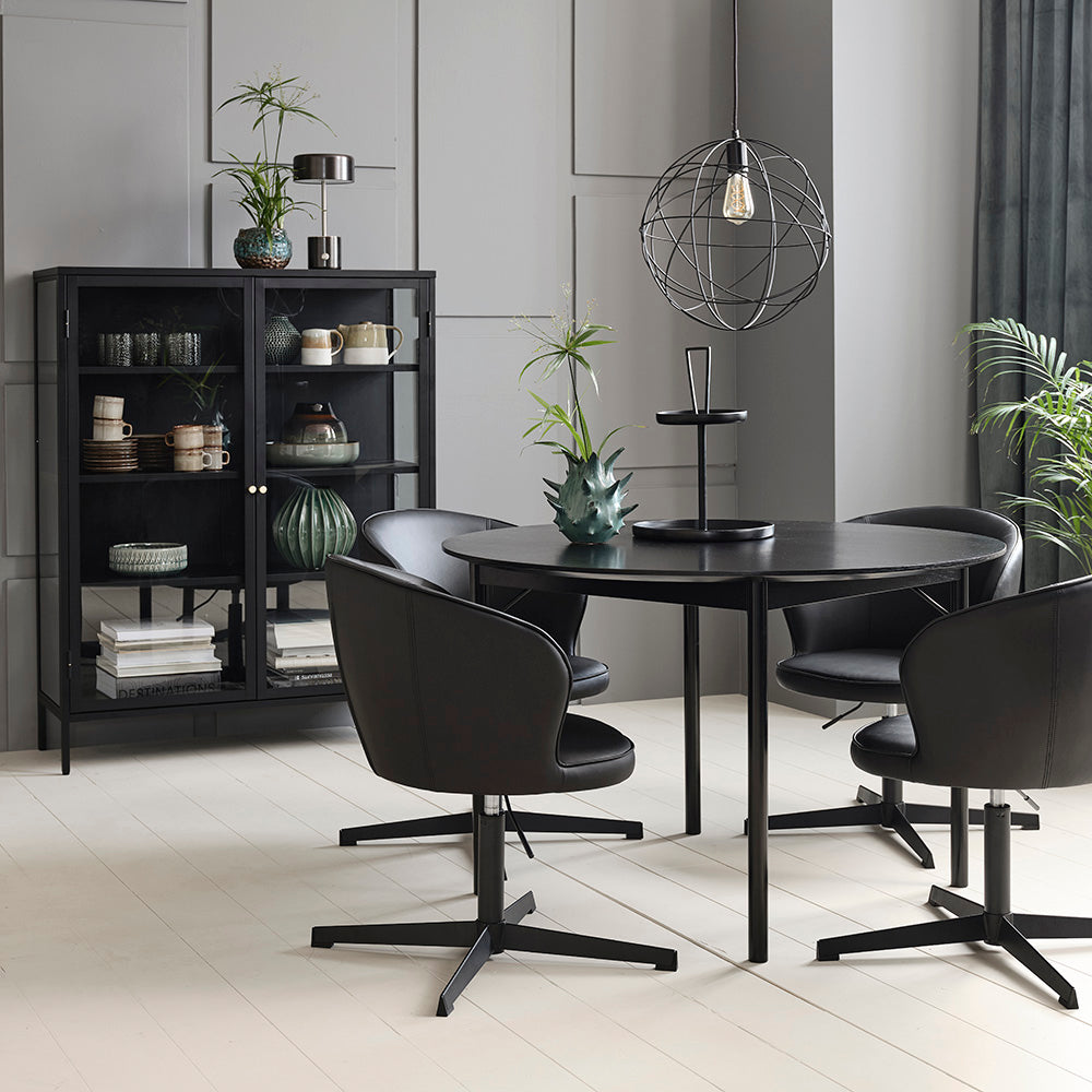 Black CARMEL 2-Door Glass Display Cabinet 110x140cm - Perfect for Living Room, Dining Room, or Office Decor & Storage