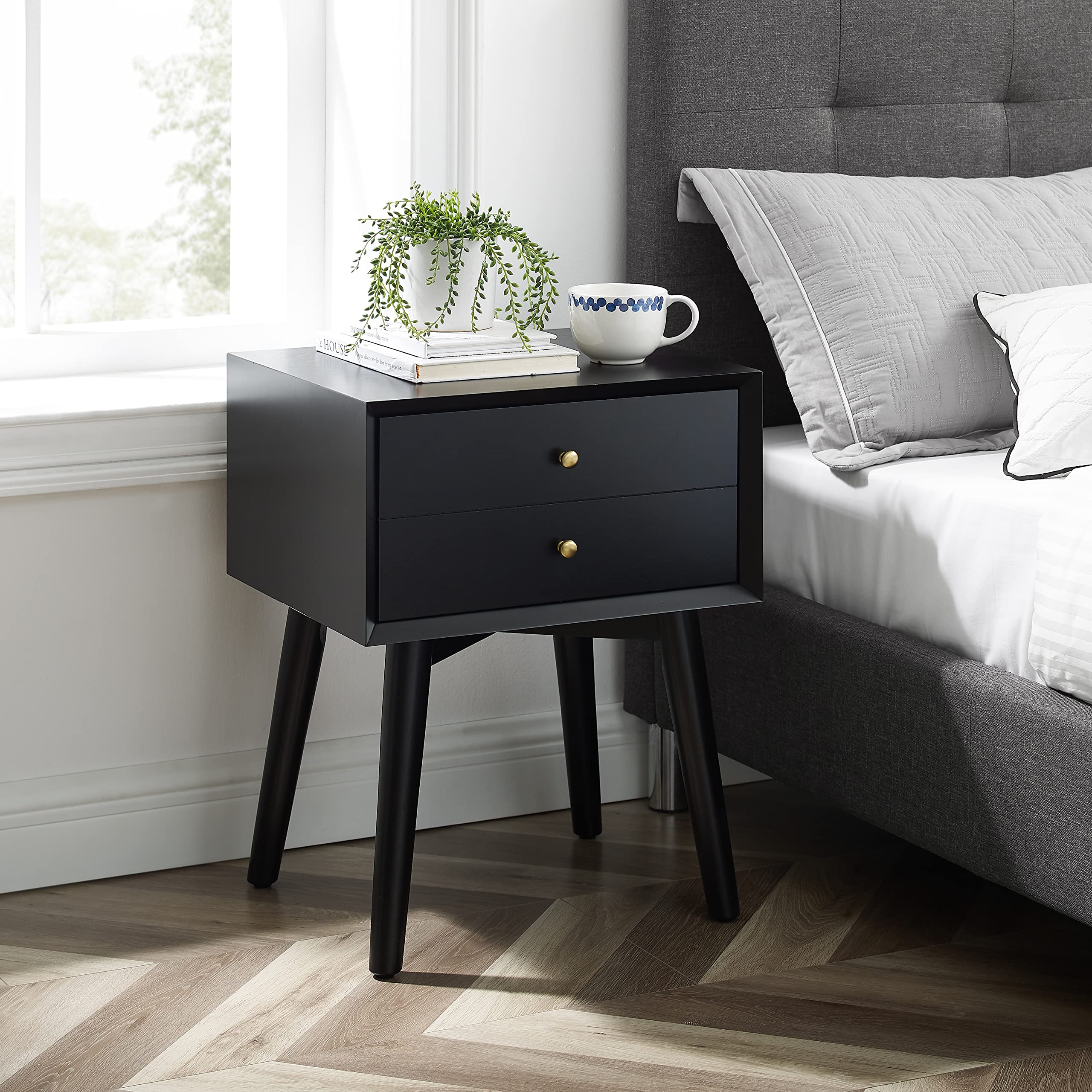 Crosley Furniture Landon Nightstand Side Table with Drawer - Matte Black Finish, Bedroom Nightstand for Small Spaces, Modern Bedside Table with Storage