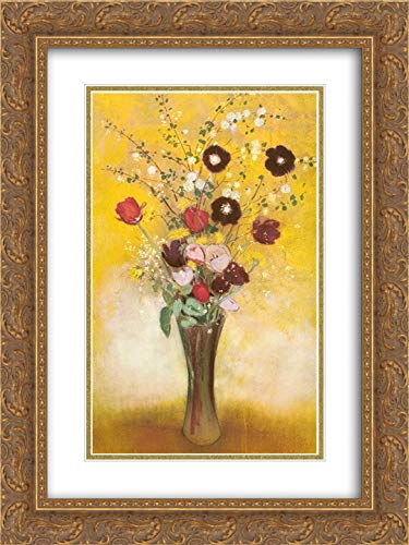 Odilon Redon 14x18 Gold Ornate Framed Double Matted Museum Art Print - Vase of Flowers 1916 | Vintage Floral Wall Decor for Living Room, Bedroom & Office