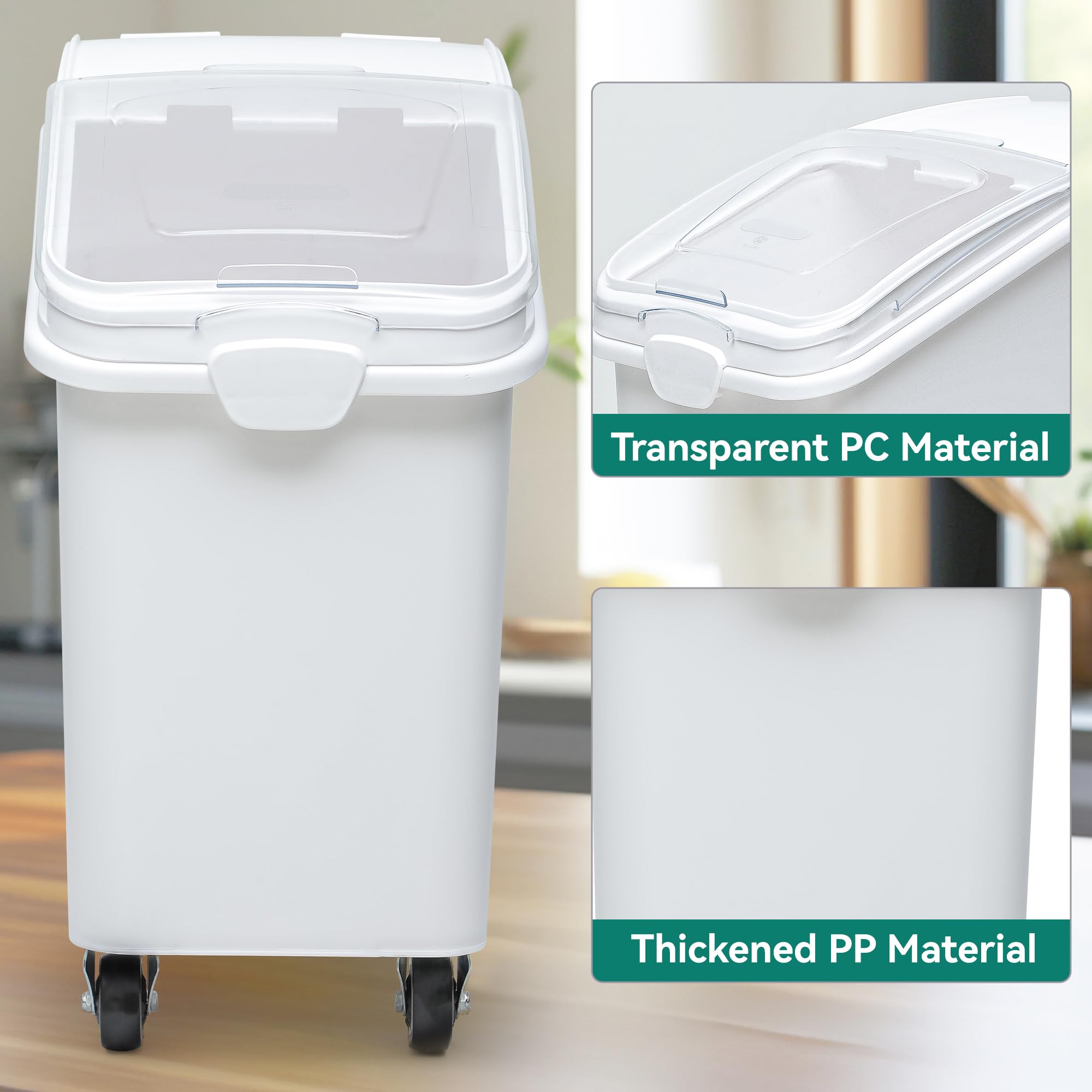 YITAHOME 50L Large Ingredient Storage Bin with Wheels - Commercial Rice Container with Scoop, Lid & Scale - Bulk Flour Bin for Kitchen Pantry Organization - Ideal for Restaurants, Bakeries & Home Kitchens