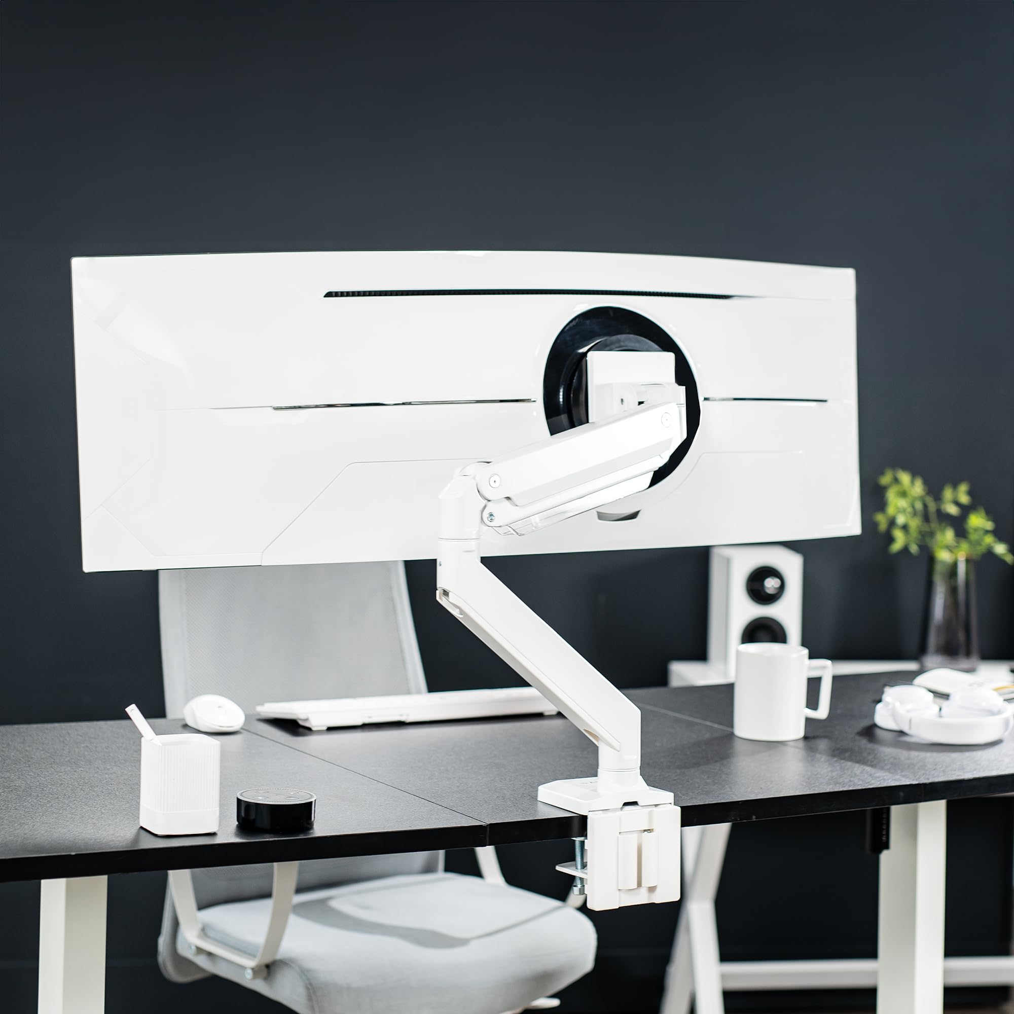 Premium Aluminum Heavy Duty Monitor Arm for Ultrawide Monitors up to 49 inches - Single Desk Mount Stand with Pneumatic Height Adjustment, Max VESA 100x100, Supports 15kg - White (STAND-V101G1W) - Perfect for Home Office, Gaming Setup, and Ergonomic Workspaces