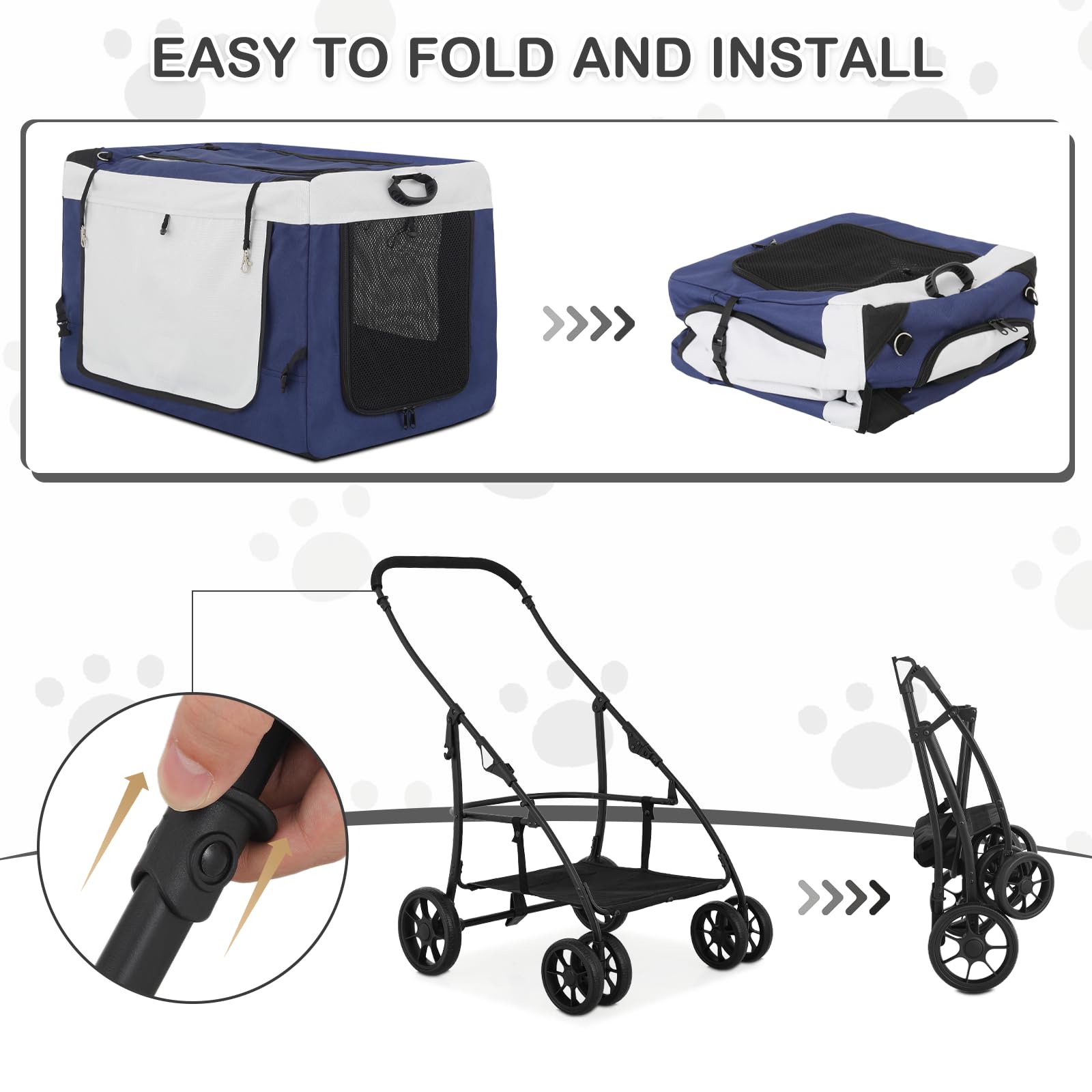 **MoNiBloom 4-Wheel Pet Stroller for Dogs & Cats - Detachable Carrier, Collapsible Travel Cart, Soft Dog Crate - Perfect for Jogging, Shopping & Outdoor Adventures**